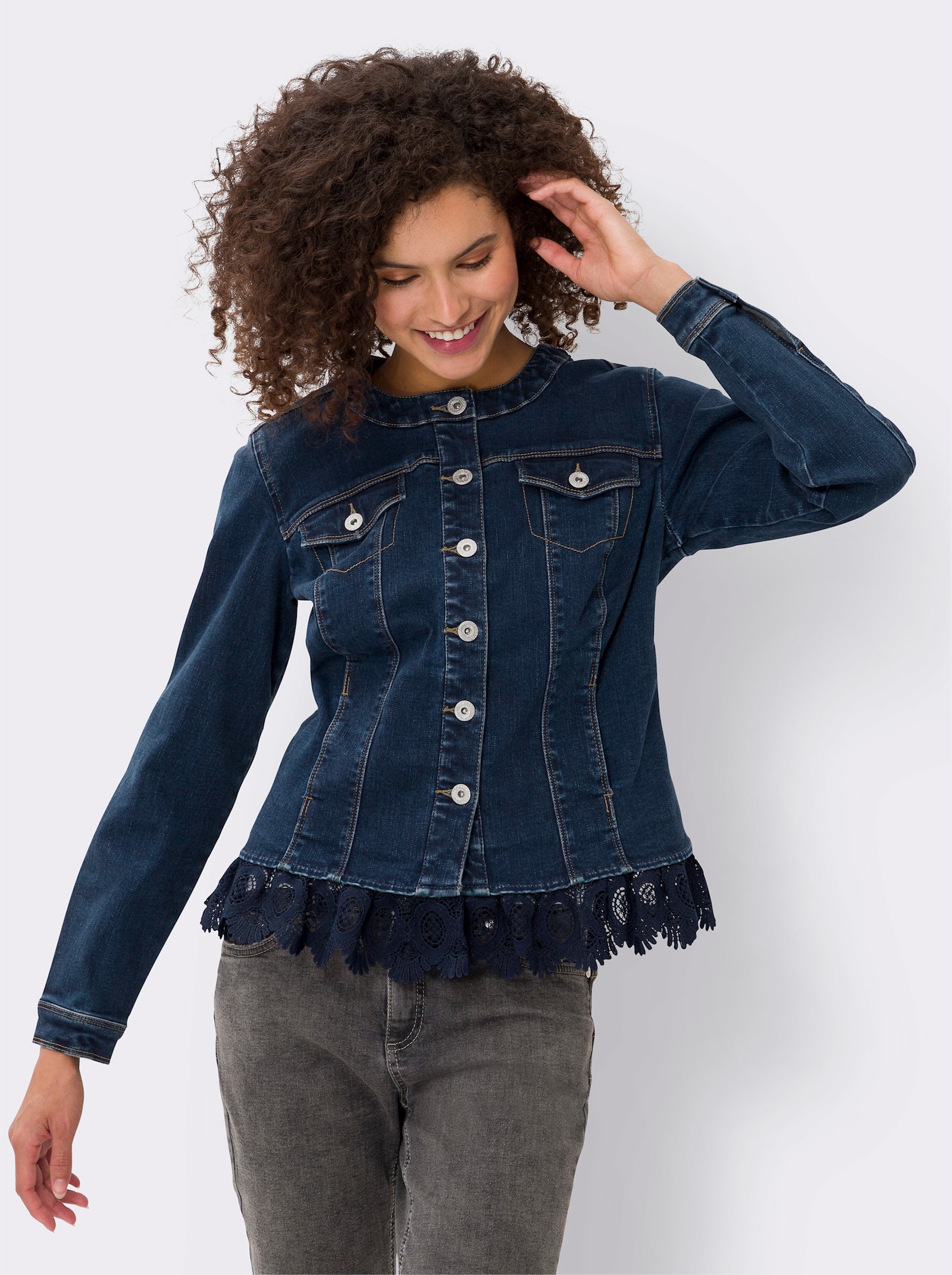 heine Jeansblazer mit Spitzenbordüre - blue-stone-washed