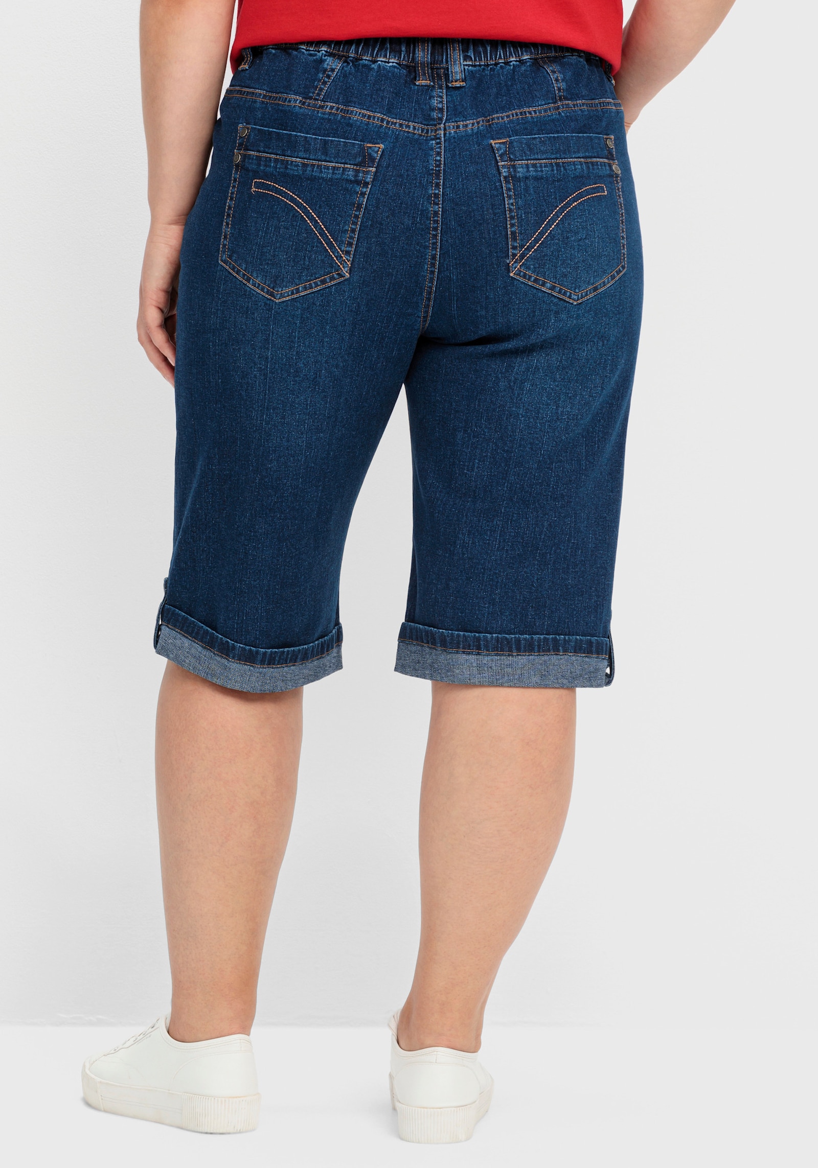 sheego Jeansbermuda met vaste omslag - blue denim