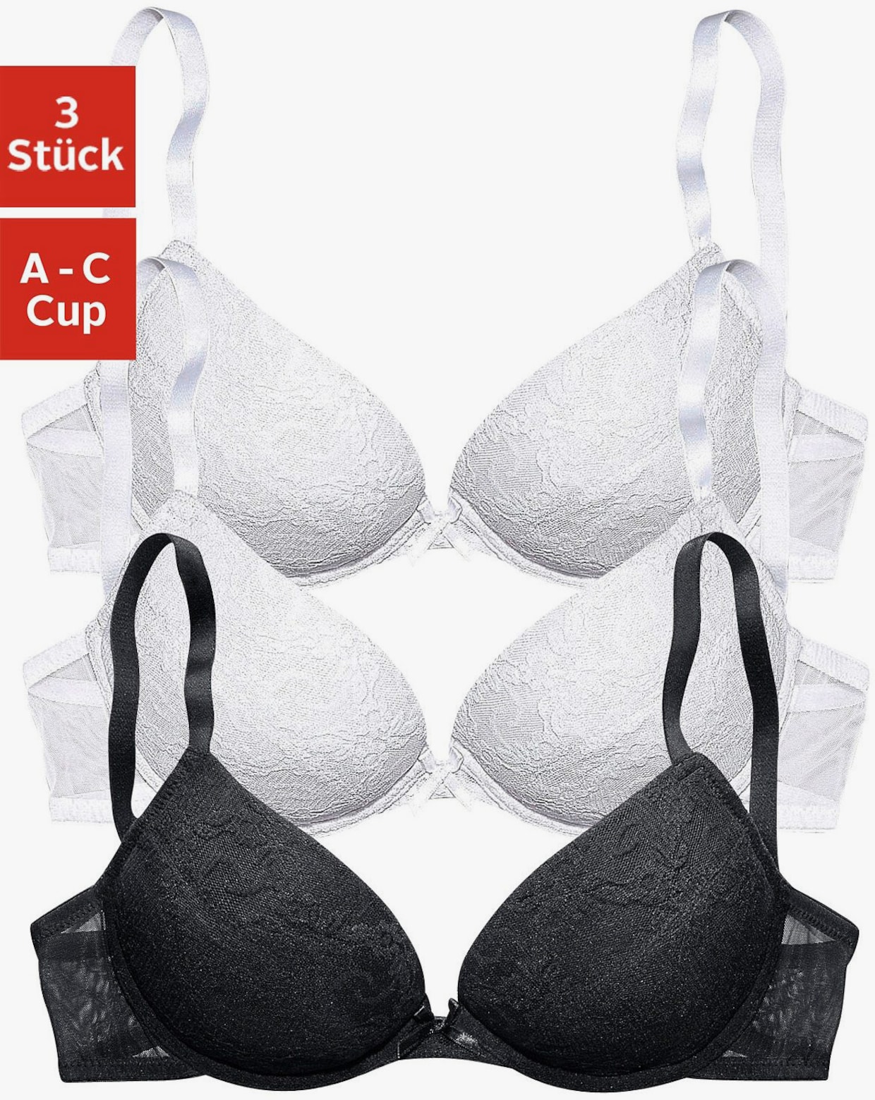 petite fleur Soutien-gorge push-up - 2x blanc + 1x noir