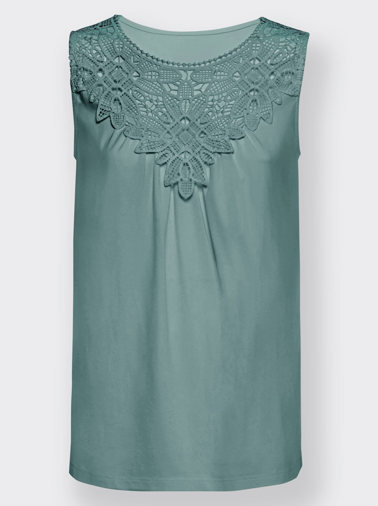 Shirttop mit Spitze am Ausschnitt - jade