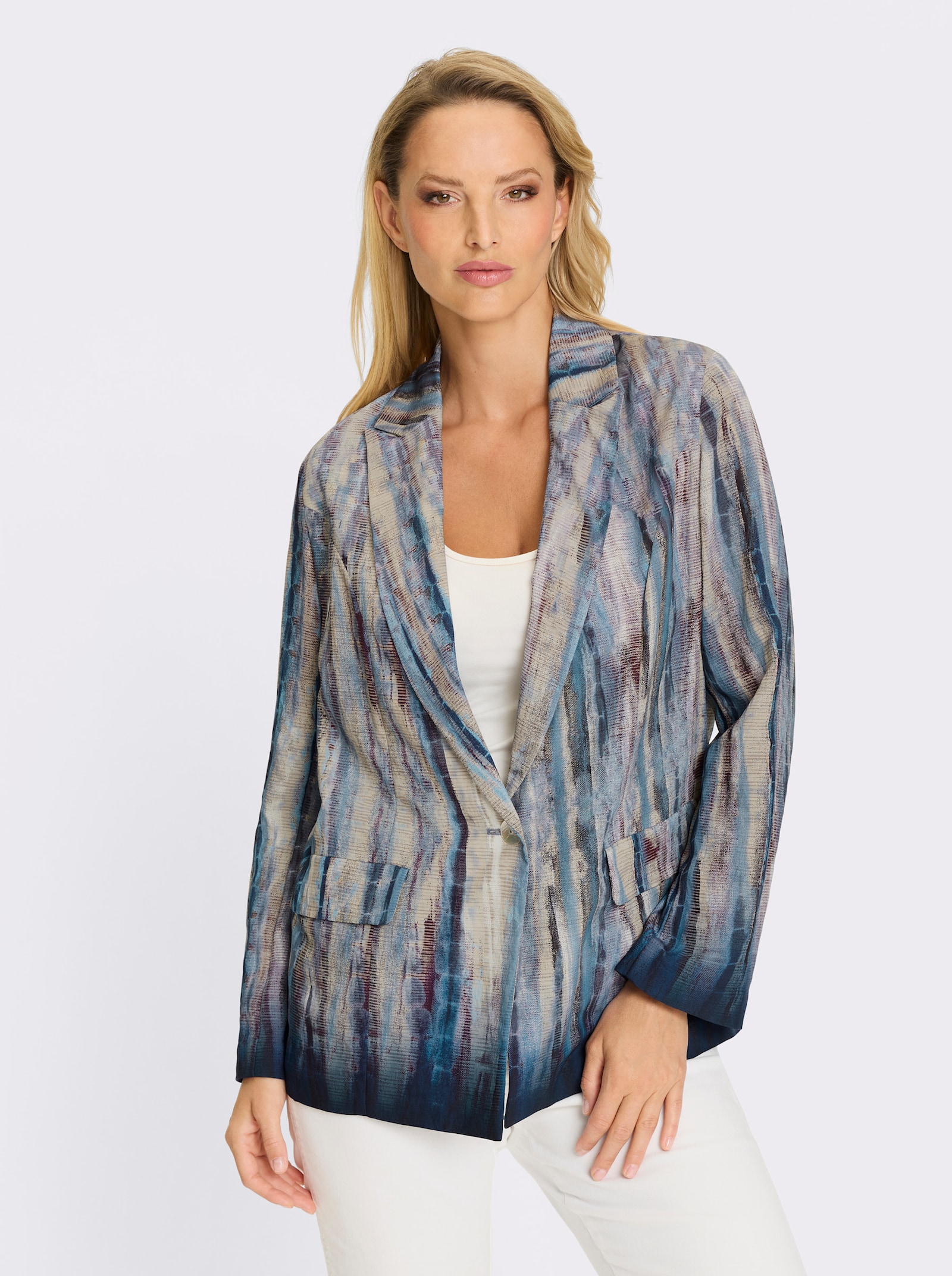 heine Blusenblazer in Batik-Optik - rauchblau-sesam-bedruckt