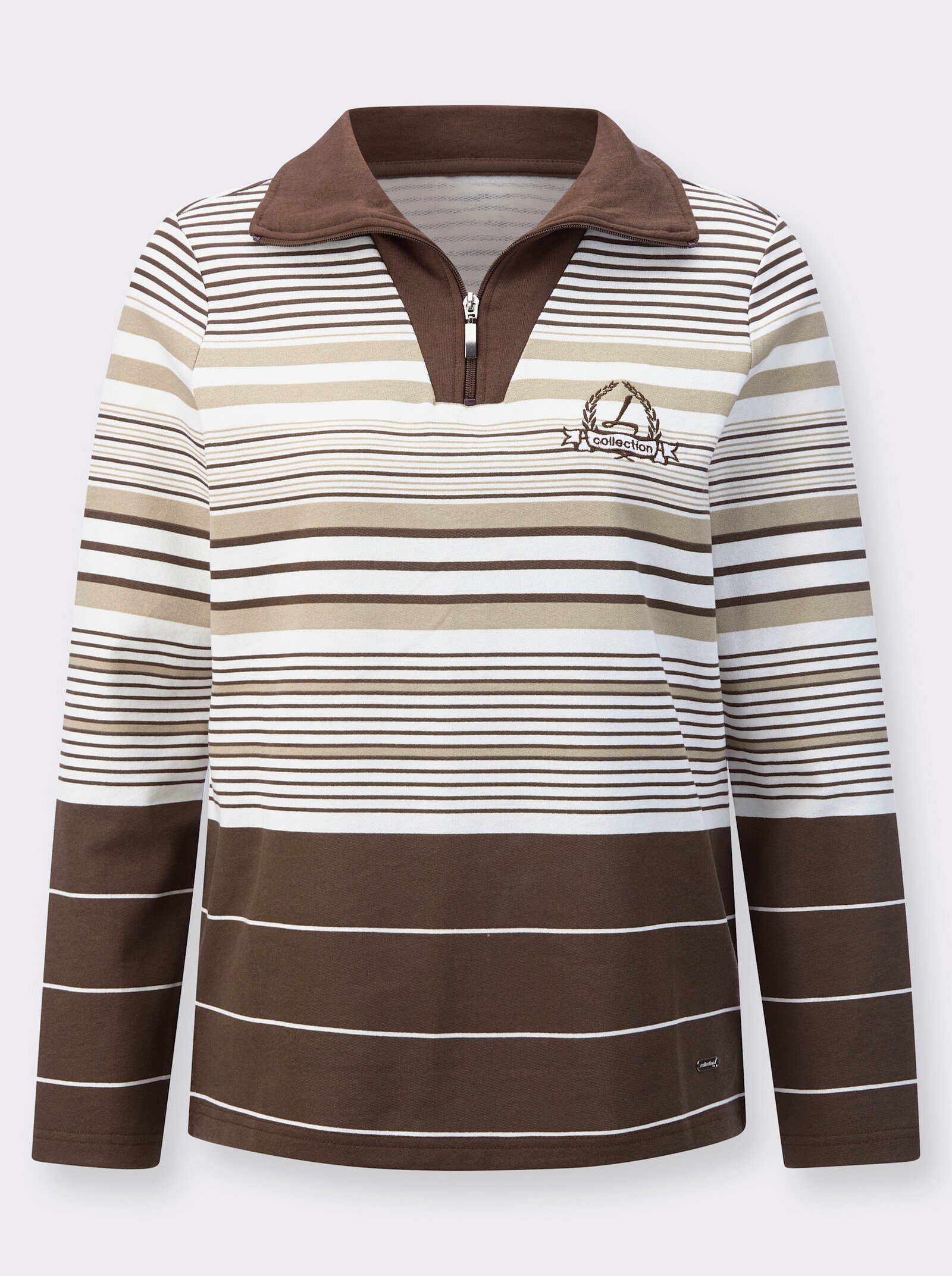 Sweatshirt mit Troyerkragen - sesam-schoko-geringelt