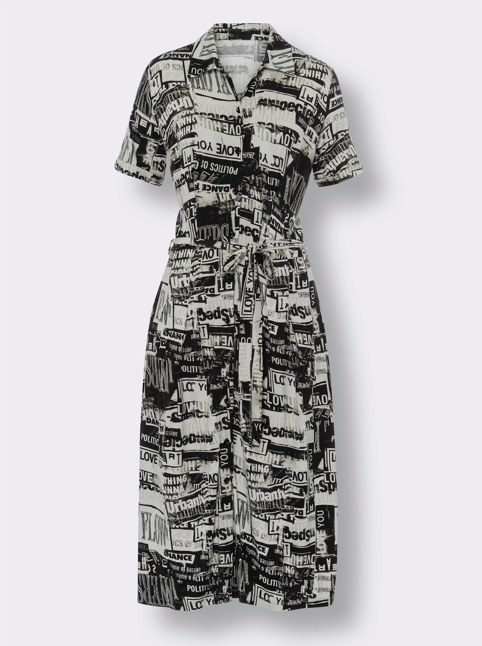 heine Jurk met print en bindceintuur - zwart/wit geprint