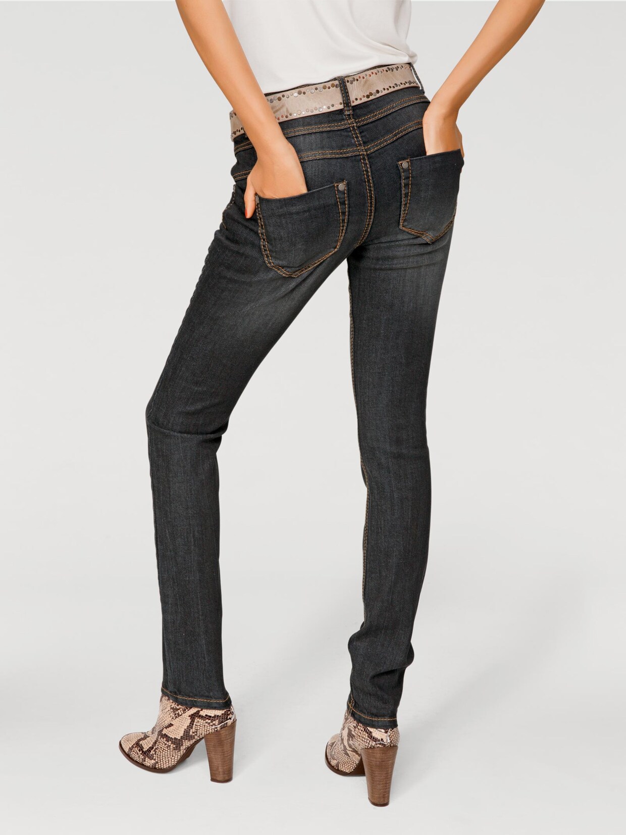 Linea Tesini Skinny-Jeans - black denim