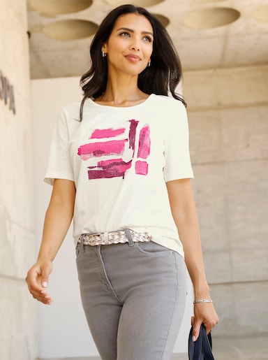 Kurzarmshirt - ecru-fuchsia