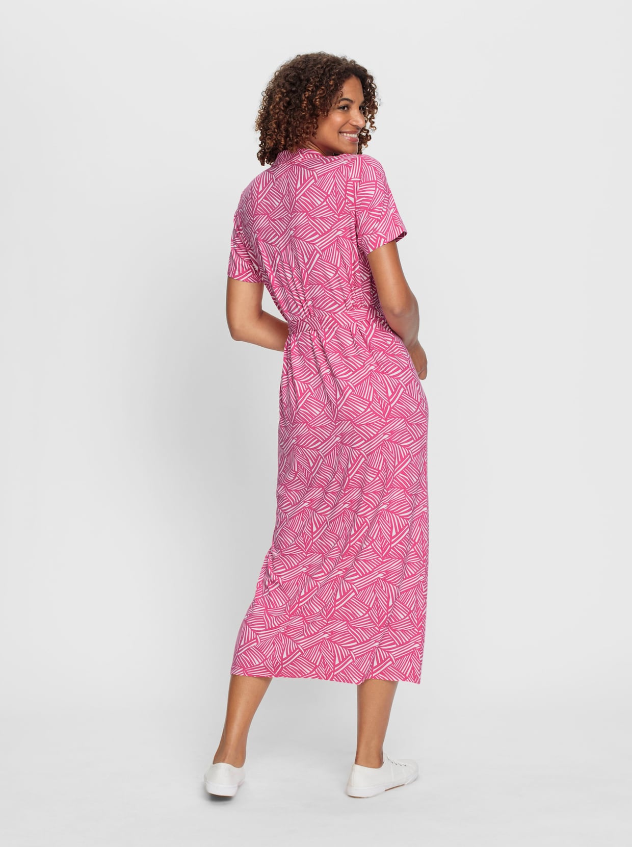 Jersey jurk - fuchsia/wit bedrukt