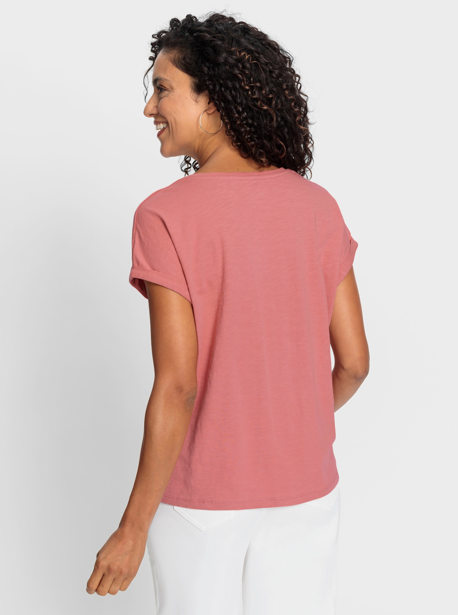 Rundhalsshirt mit Lochstickerei - flamingo