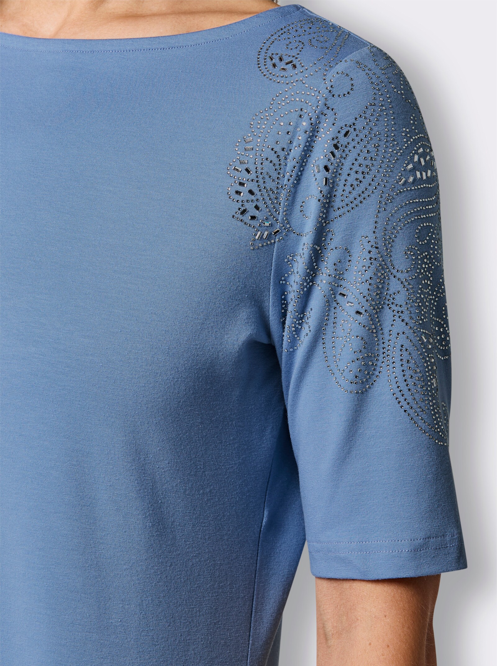 CREATION L PREMIUM Kurzarmshirt in Lyocell-Qualität - himmelblau