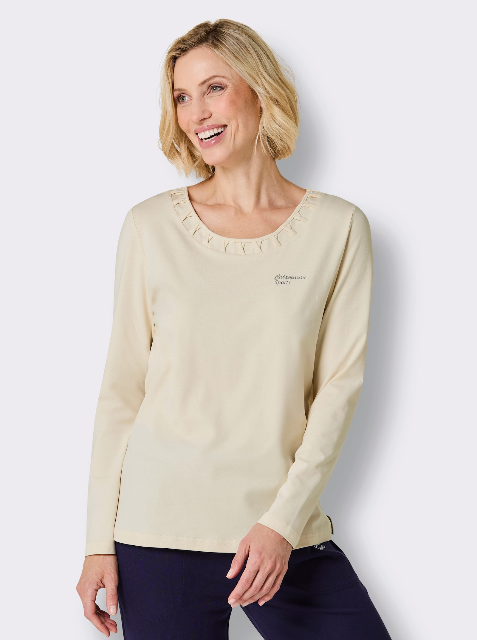 Catamaran Sports Vrijetijdsshirt met decoratieve bies - champagne