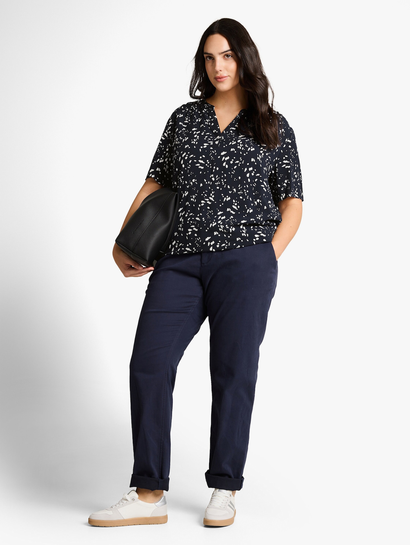 Kurzarmbluse - navy dot