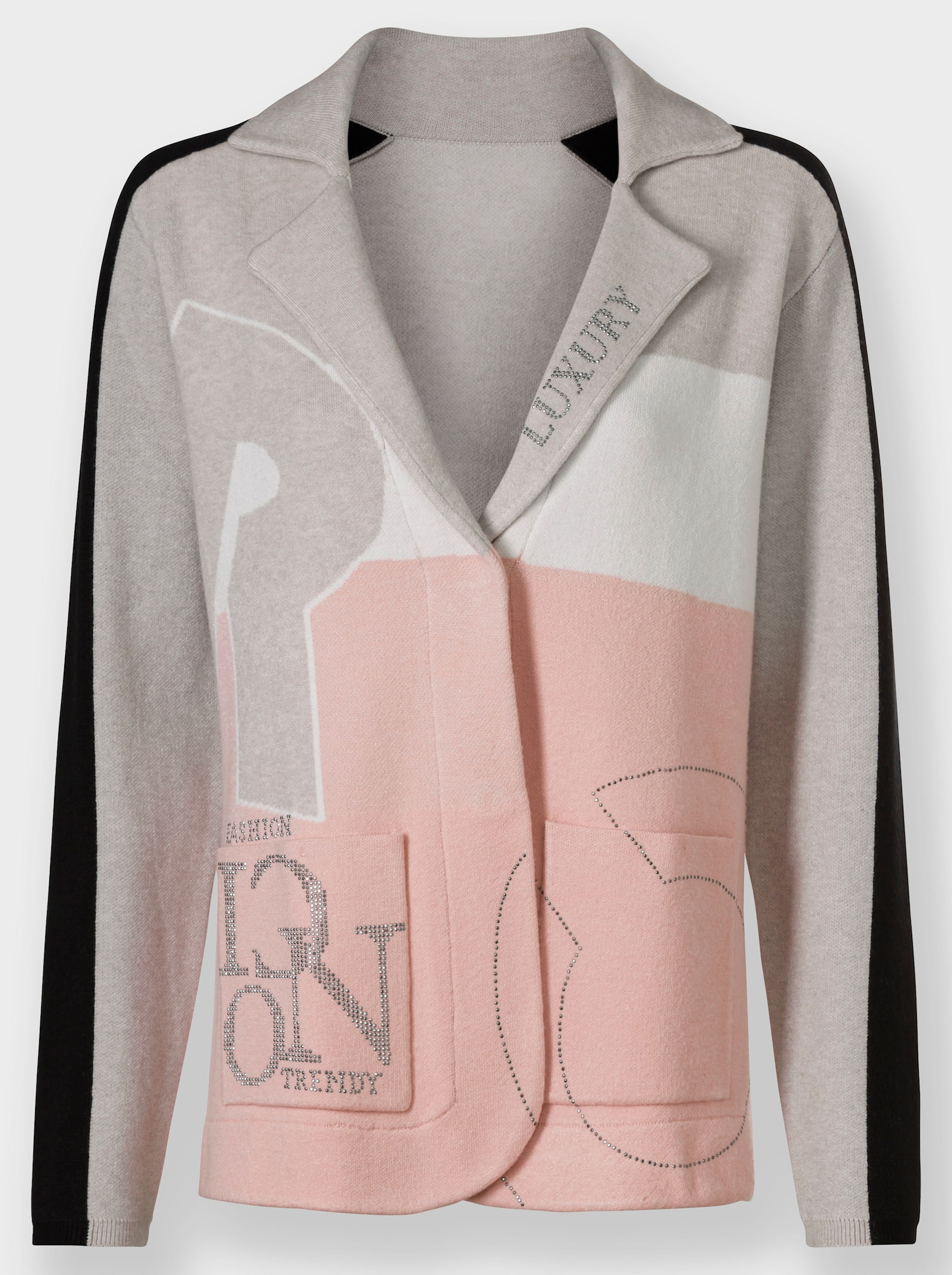 heine Jacquardstrickjacke mit Reverskragen - hellgrau-ecru-gemustert