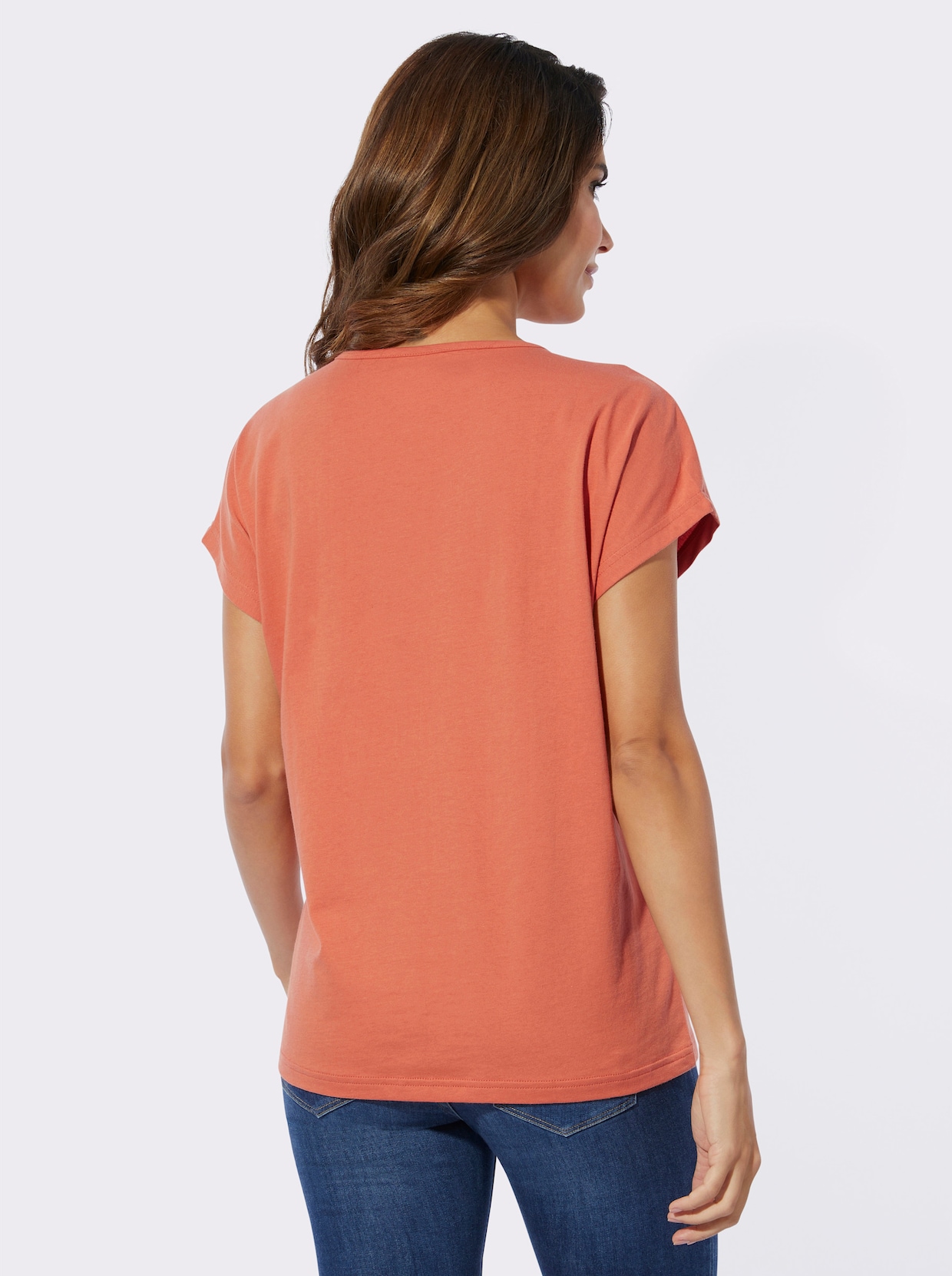 Shirt met ronde hals - papaja/zwart bedrukt