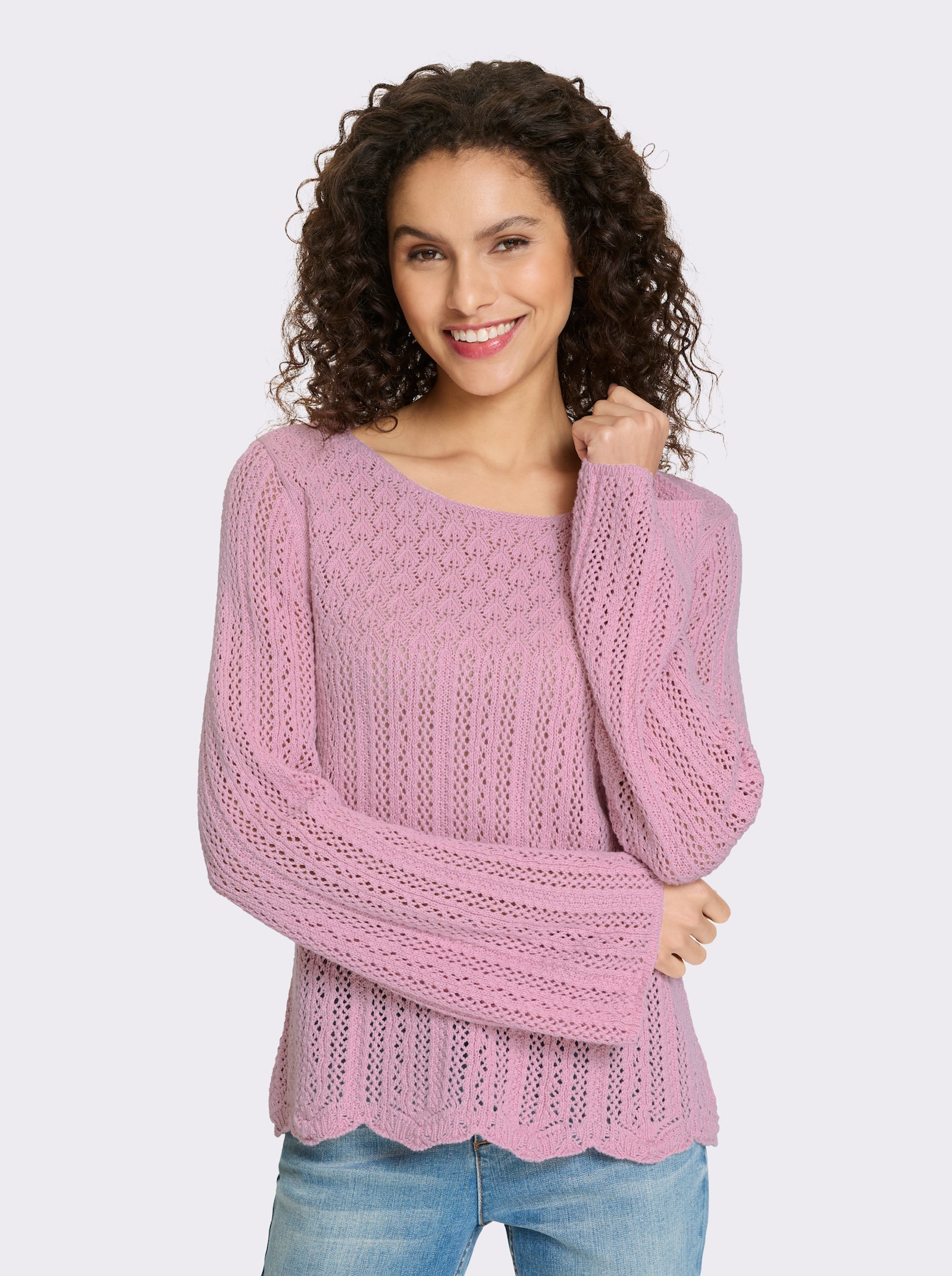heine Ajourpullover met golvende zoom - roze