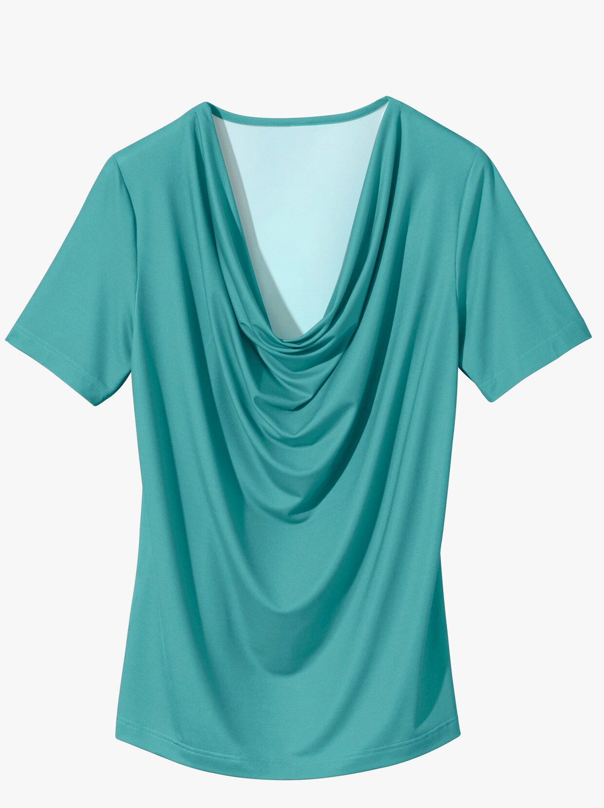 Shirt met cascadehals - turquoise