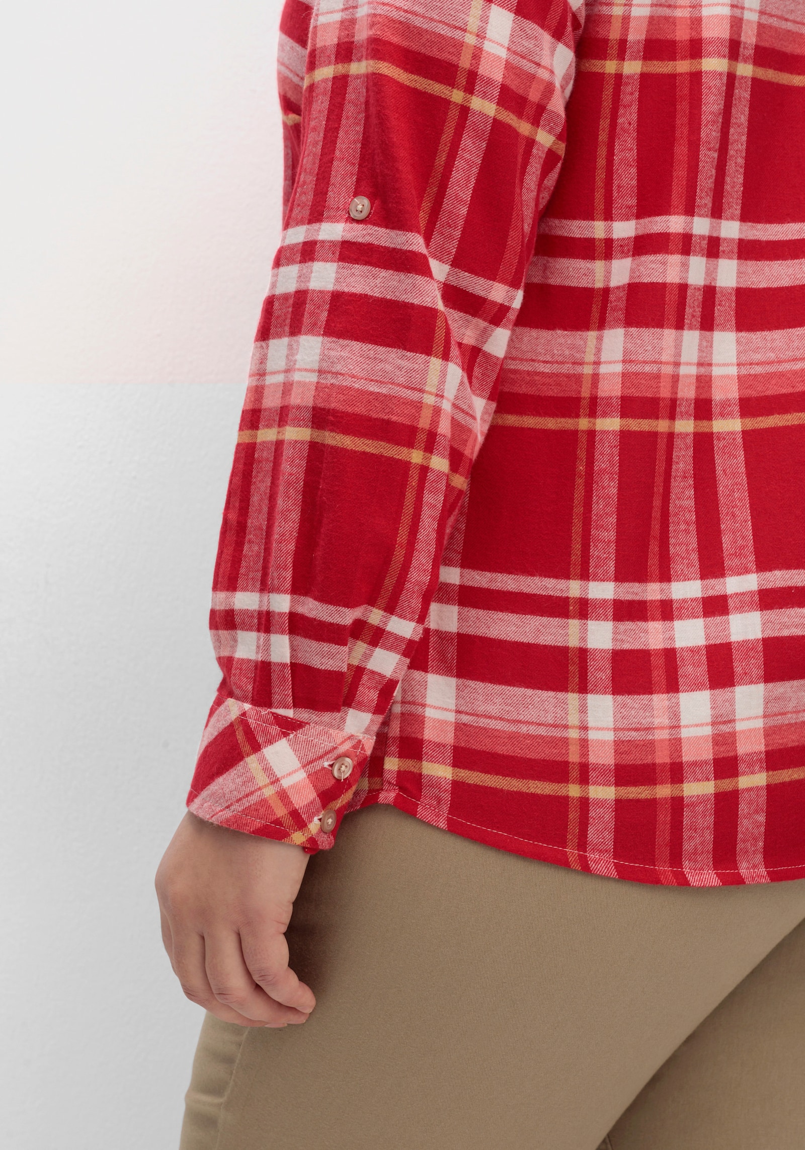Flanellbluse mit krempelbaren Ärmeln - rot-camel-kariert