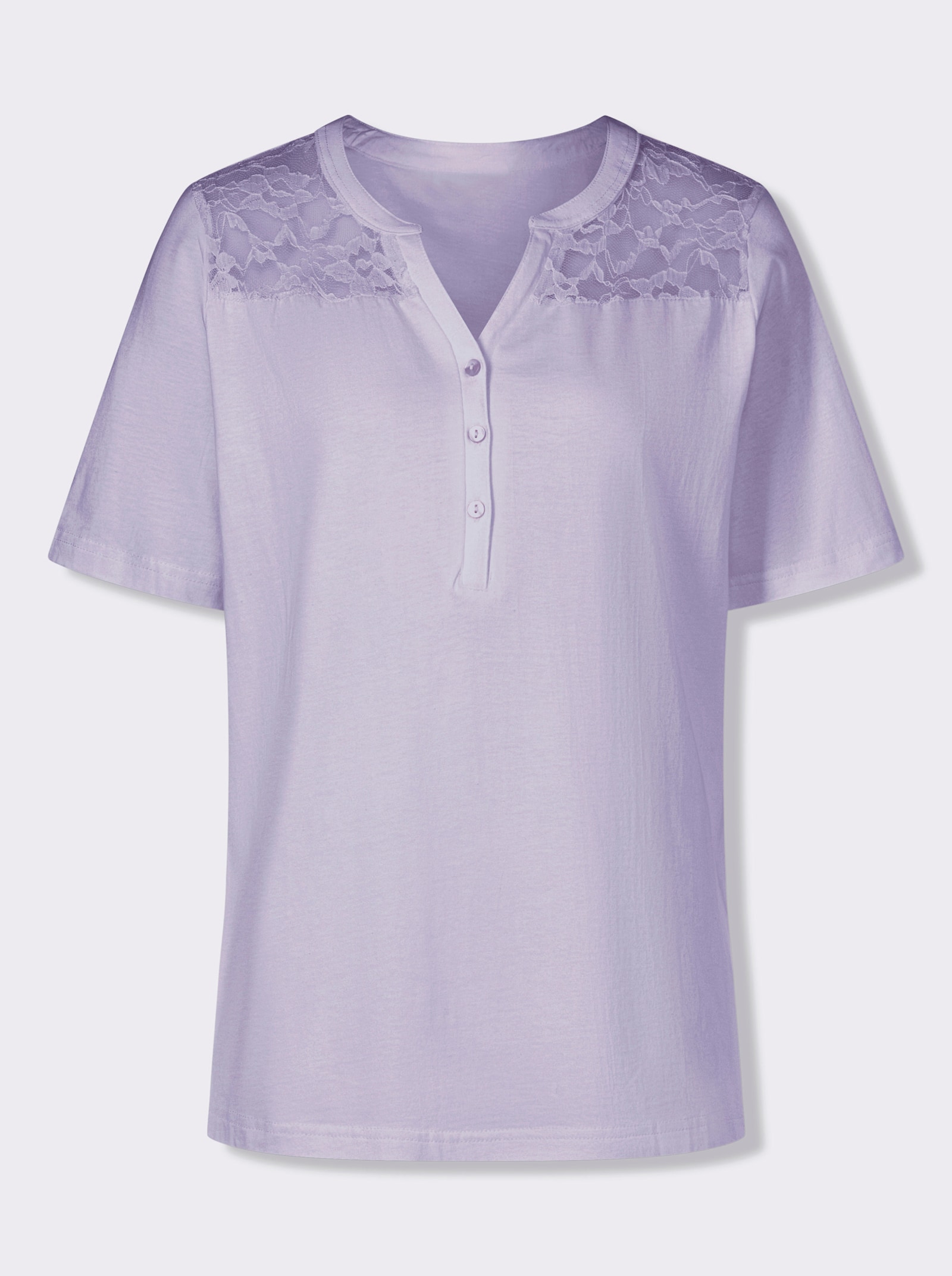 Kurzarmshirt mit Spitzen-Einsatz - flieder