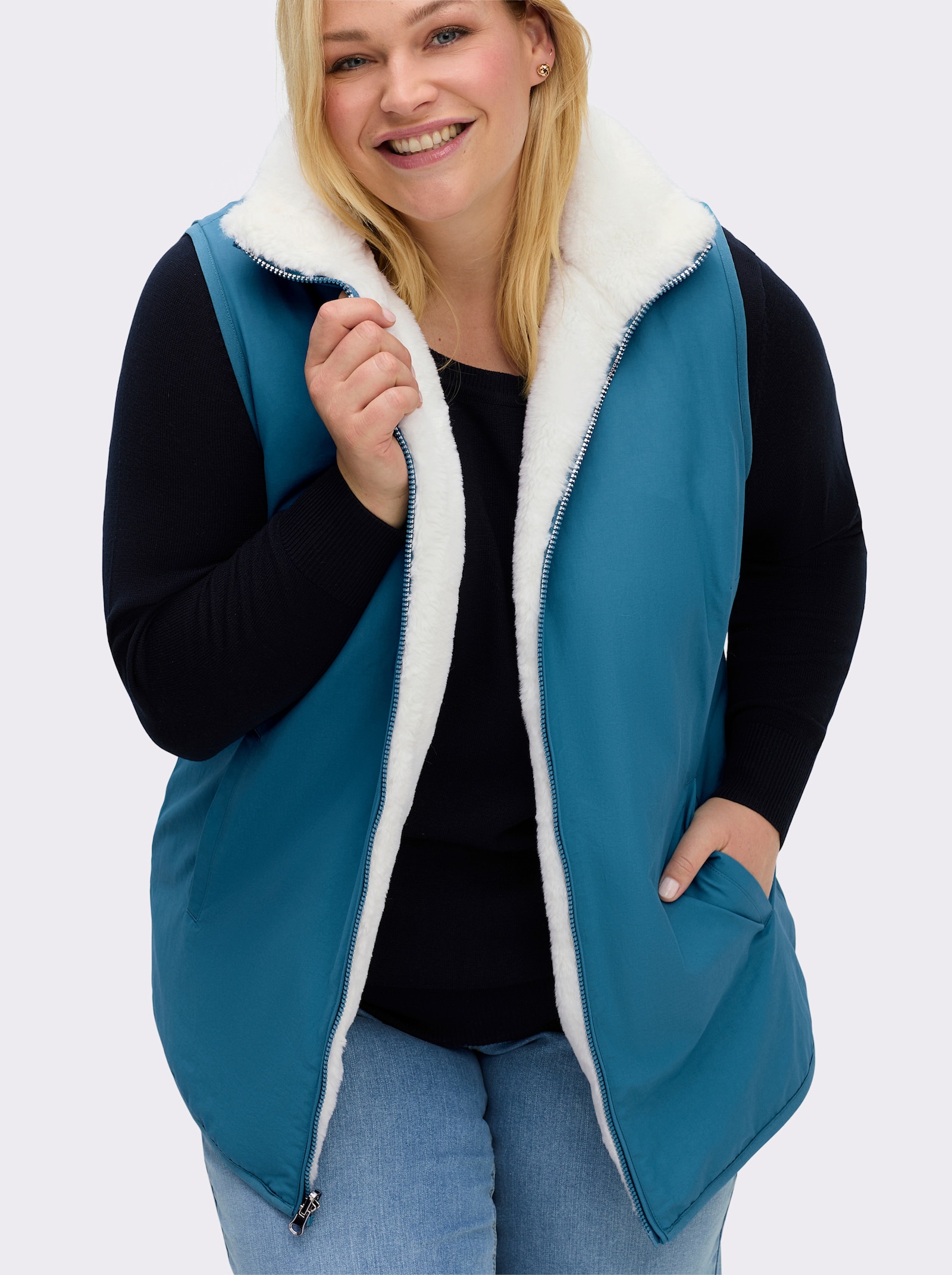 sheego Wendeweste mit Teddyfell - topas-ecru