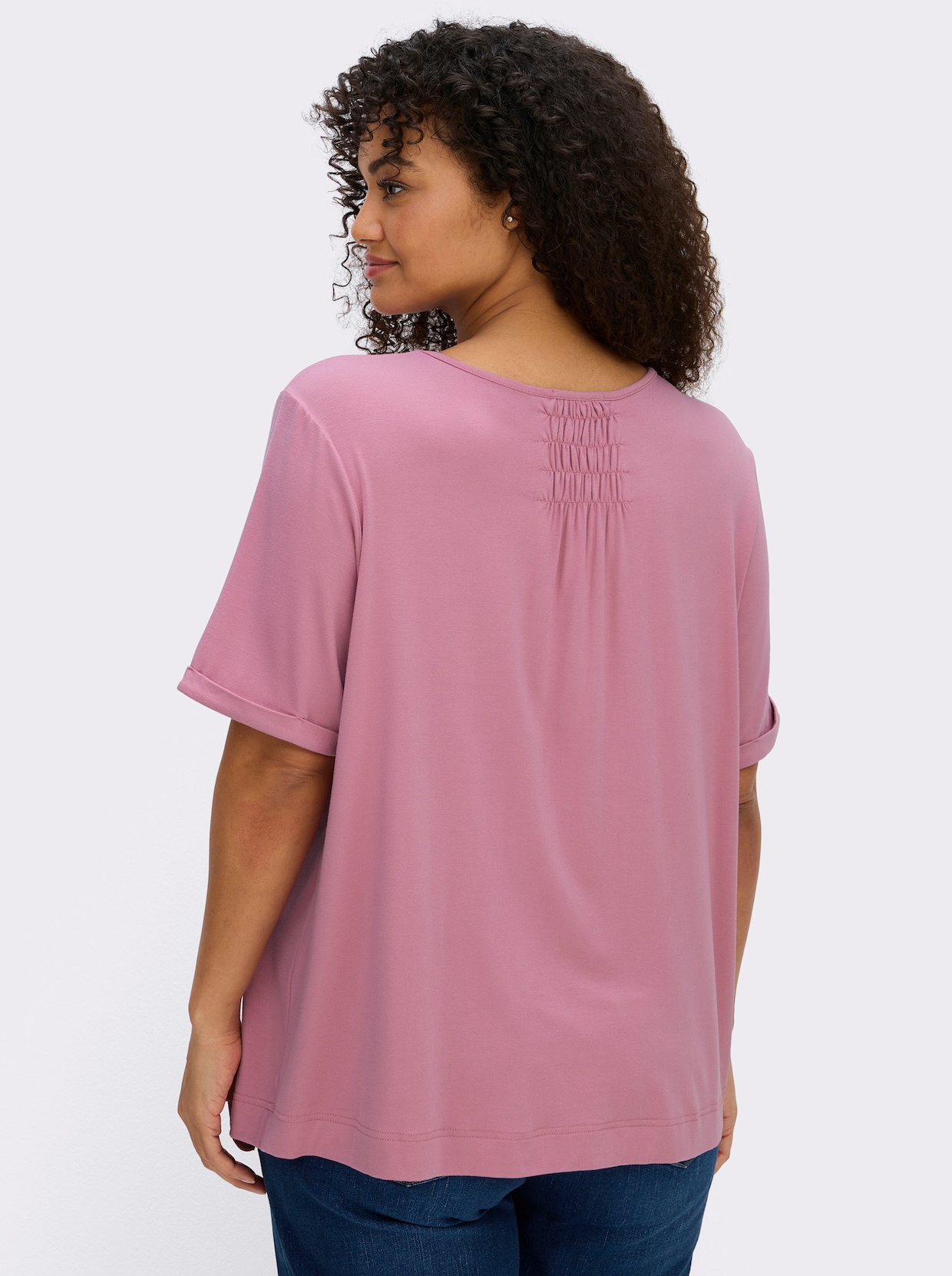 sheego V-Shirt in A-Linie, mit Glitzerdruck - altrosa-bedruckt