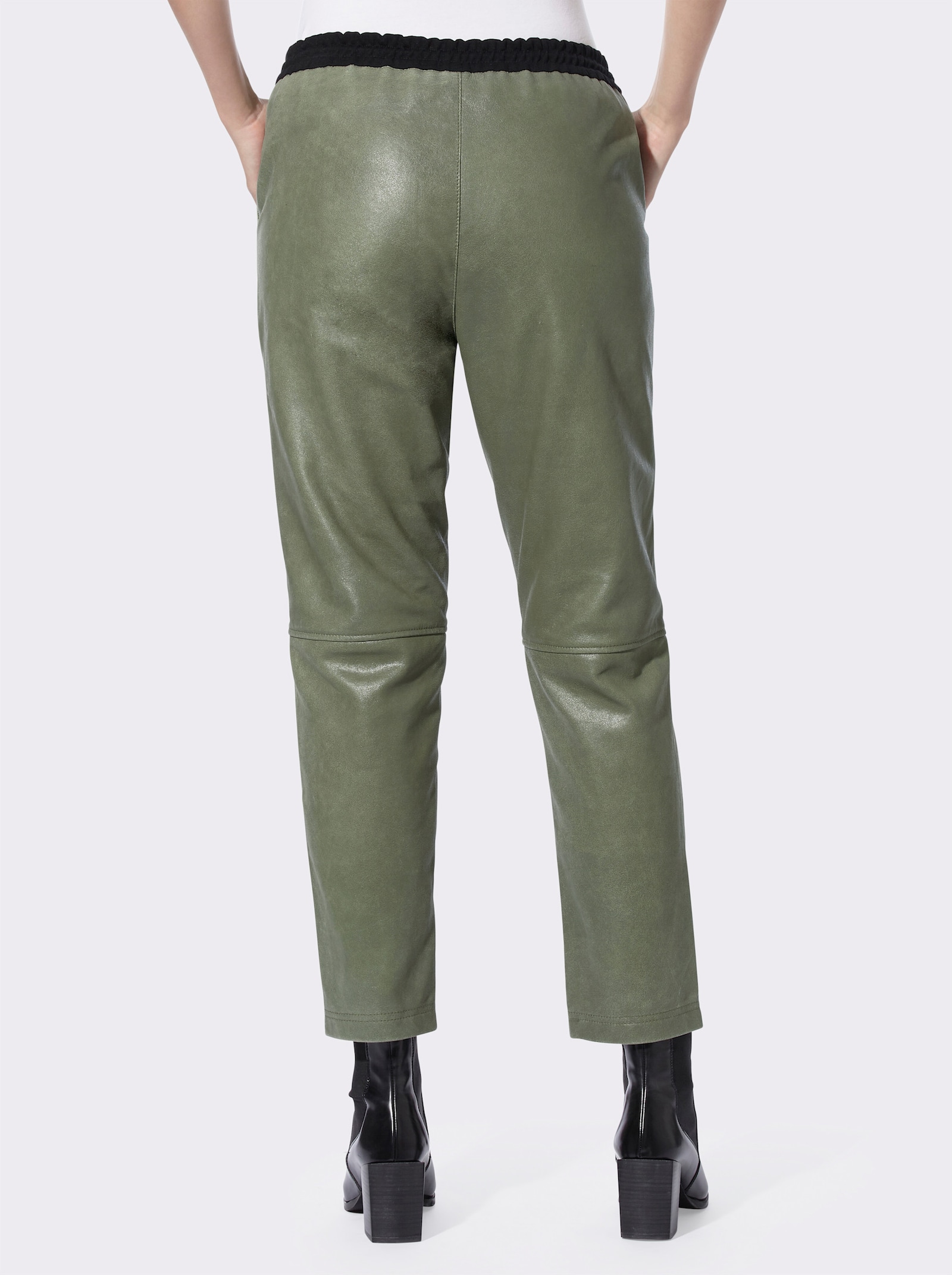 heine Lederhose in Jogpant-Form - khaki