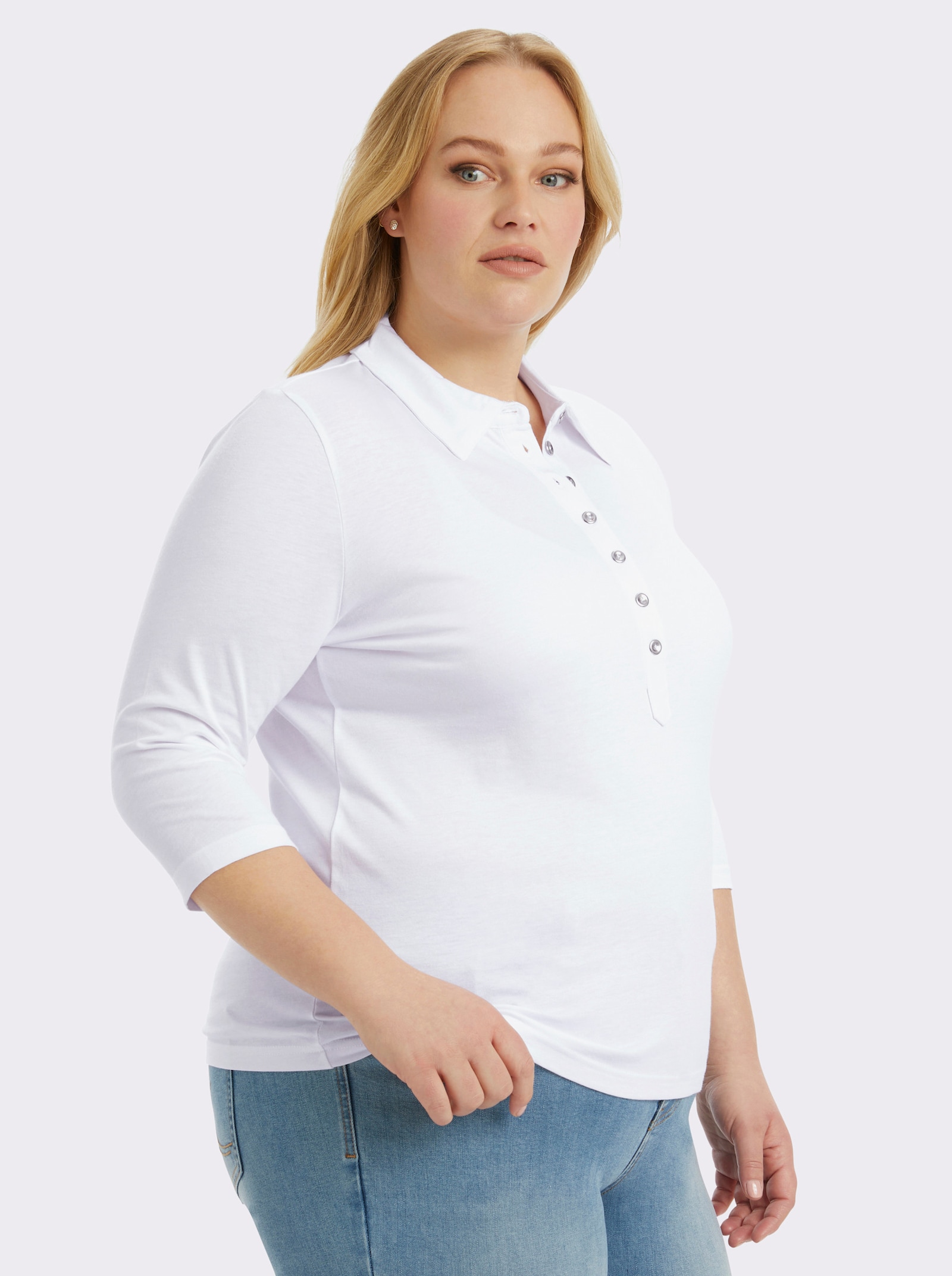 Poloshirt mit langer Knopfleiste - weiß