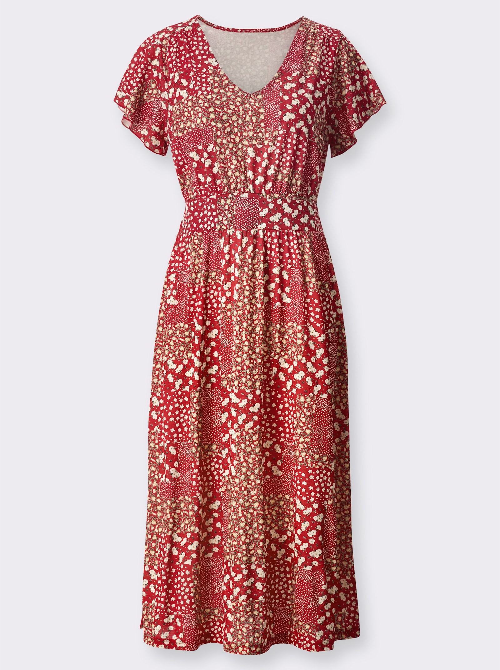 Jerseykleid mit Raffungen - erdbeere-champagner-bedruckt