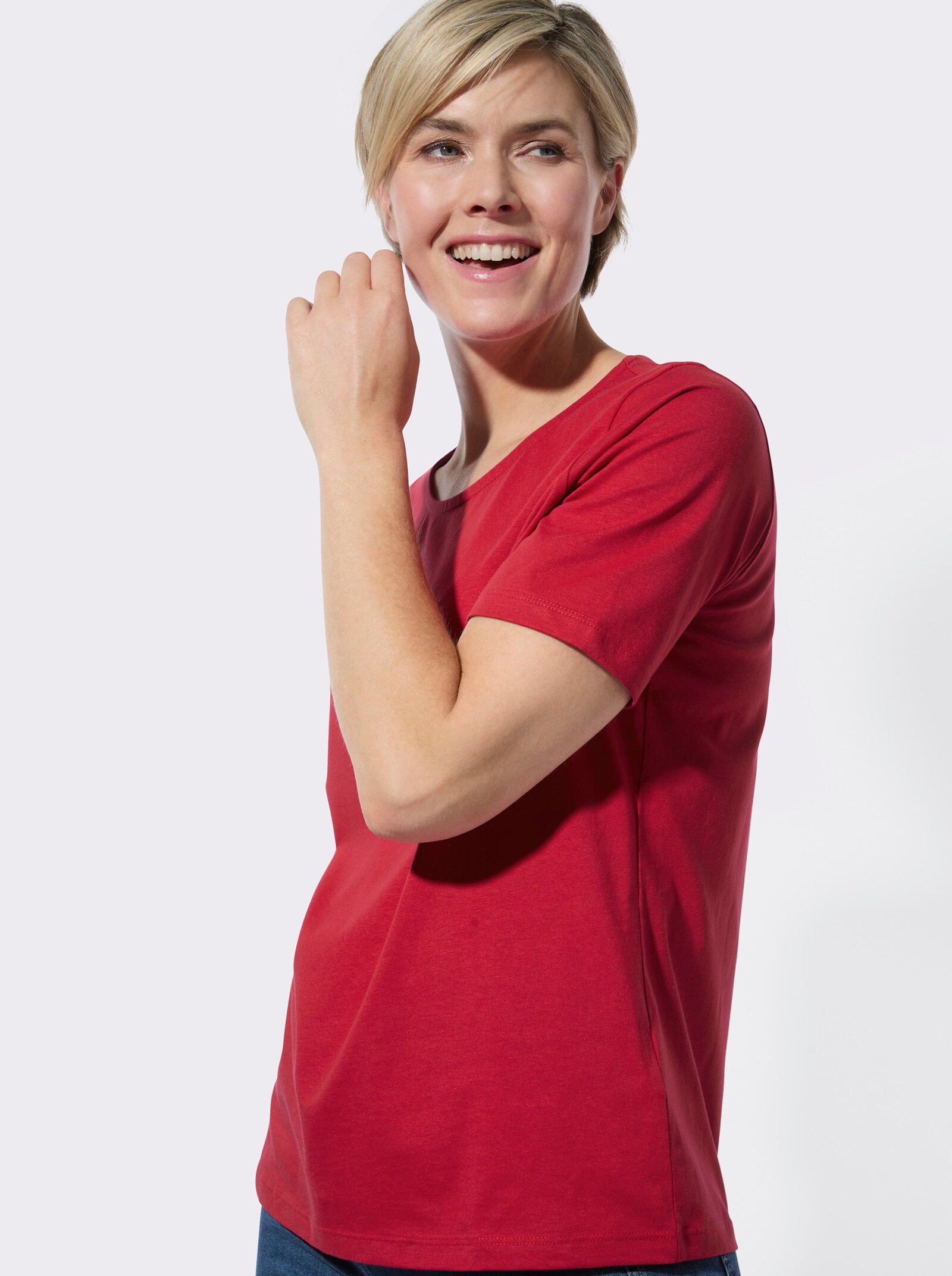 Rundhalsshirt im 2er-Pack - rot-weiß-getupft + rot