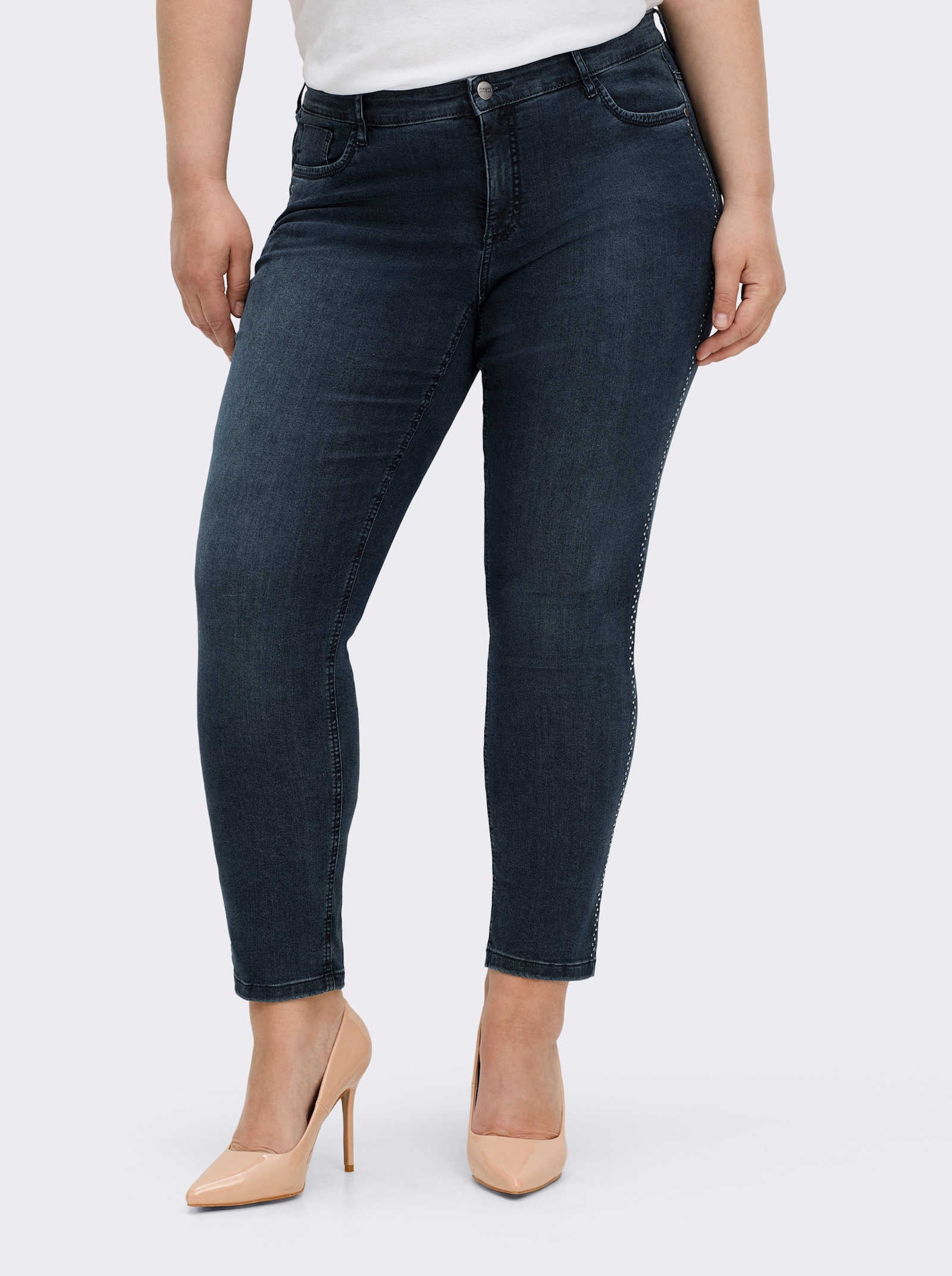 Ascari 5-Pocket-Jeans in Stretch-Qualität, mit Glitzersteinchen - dunkelblau