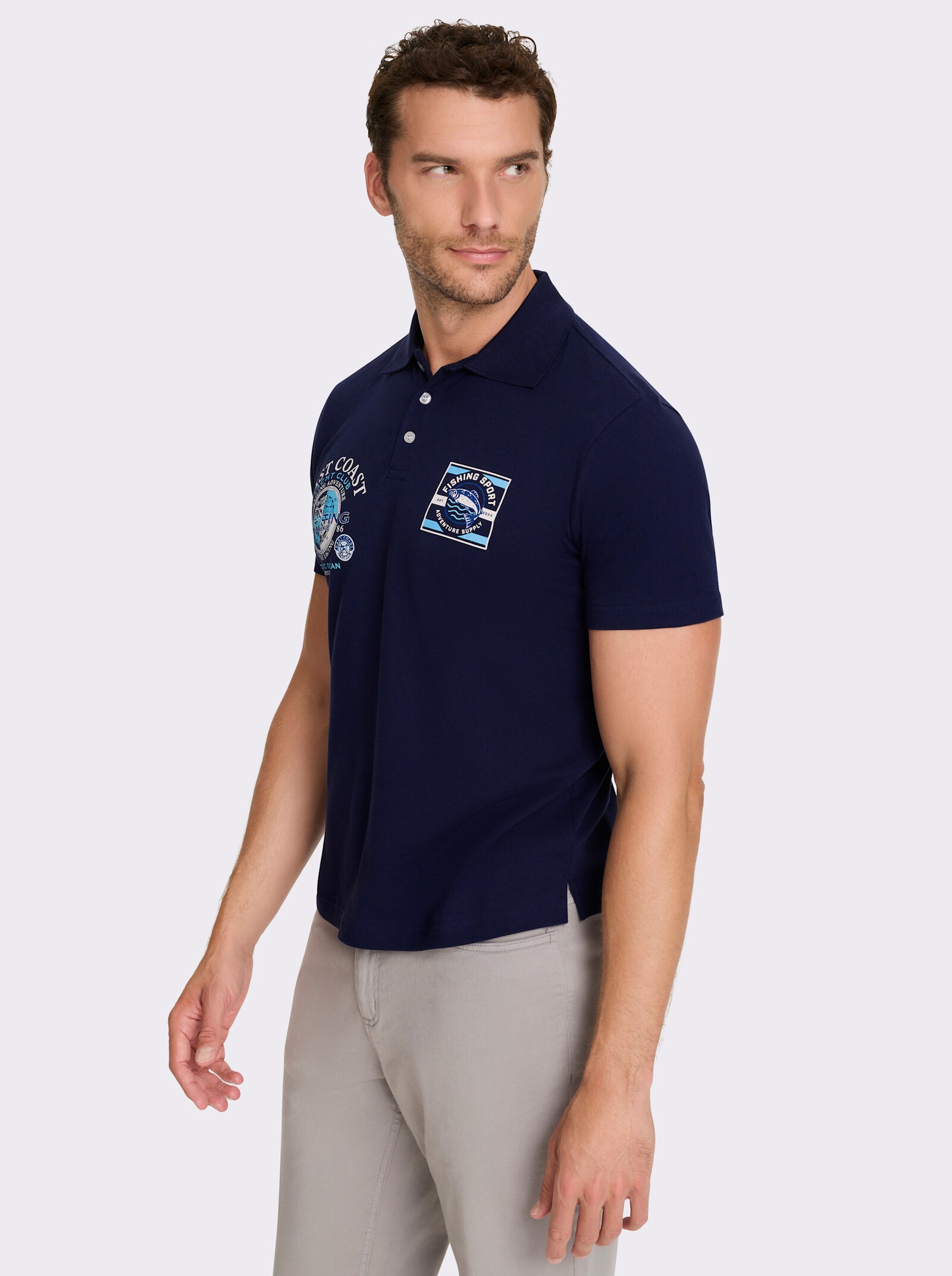 Catamaran Kurzarmshirt in Pikee-Qualität, Baumwolle - marine