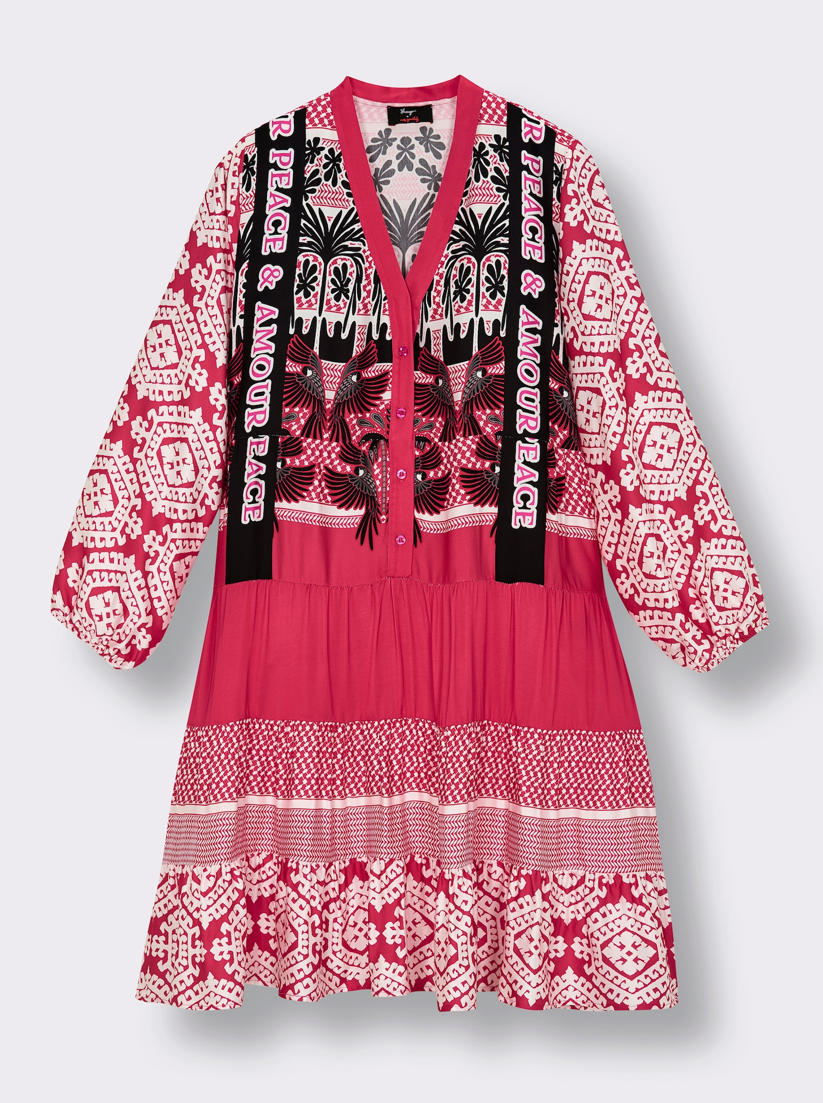 sheego loves miss goodlife Stufenkleid in Knielänge - hummer-schwarz-bedruckt