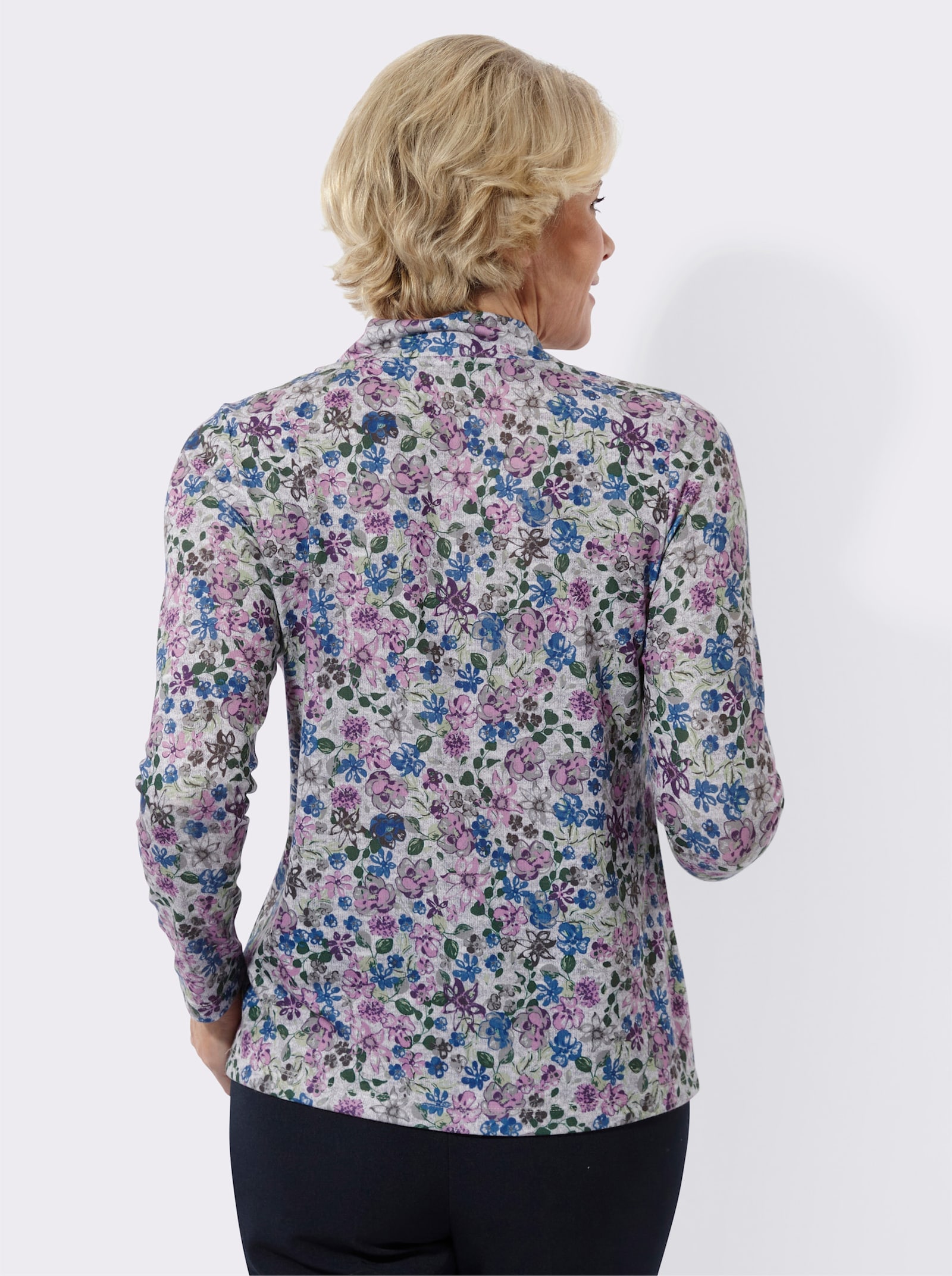 Winter-Shirt - hellgrau-orchidee-bedruckt