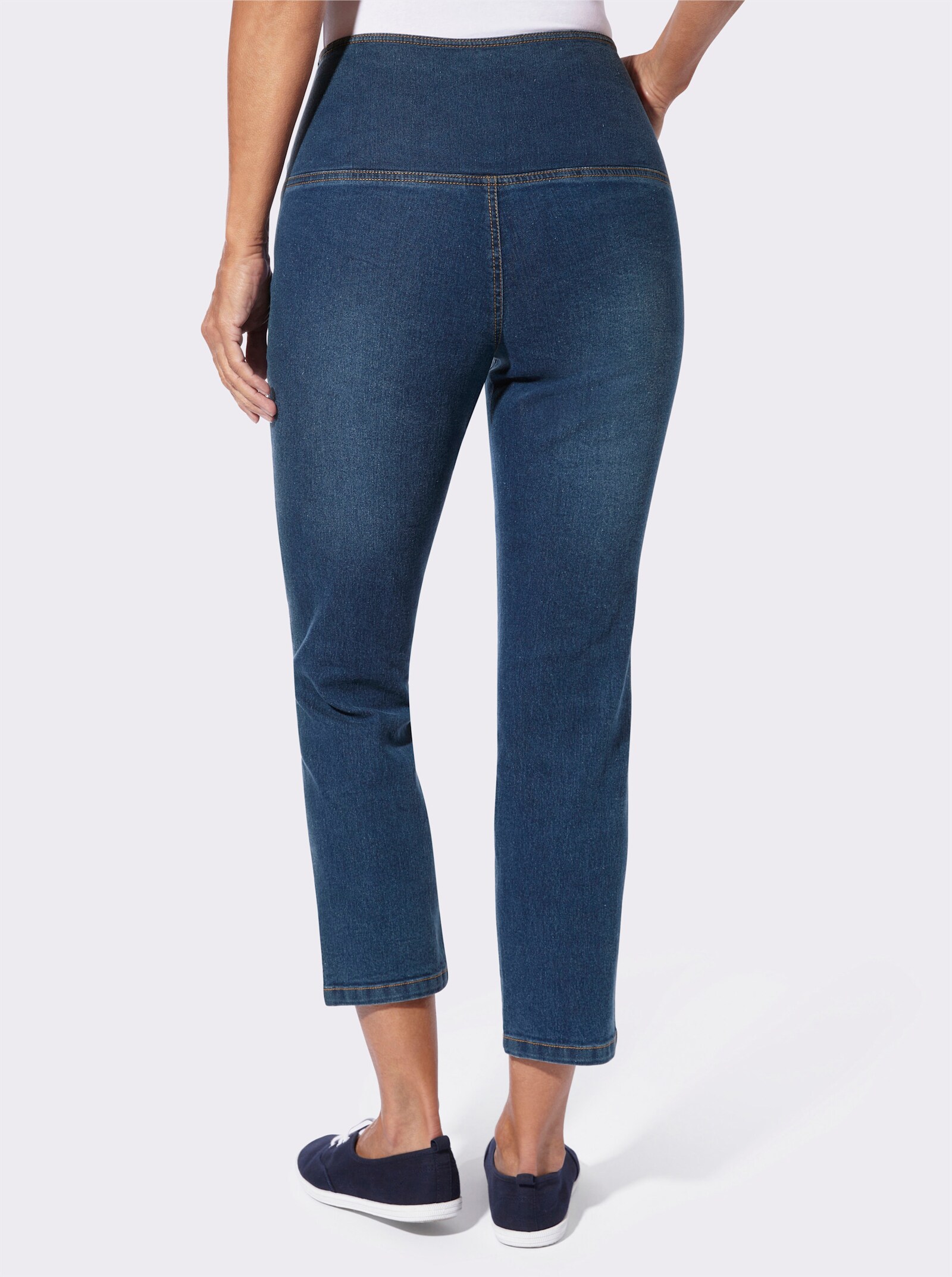 7/8-Jeans mit überlappendem Bund - blue-stone-washed