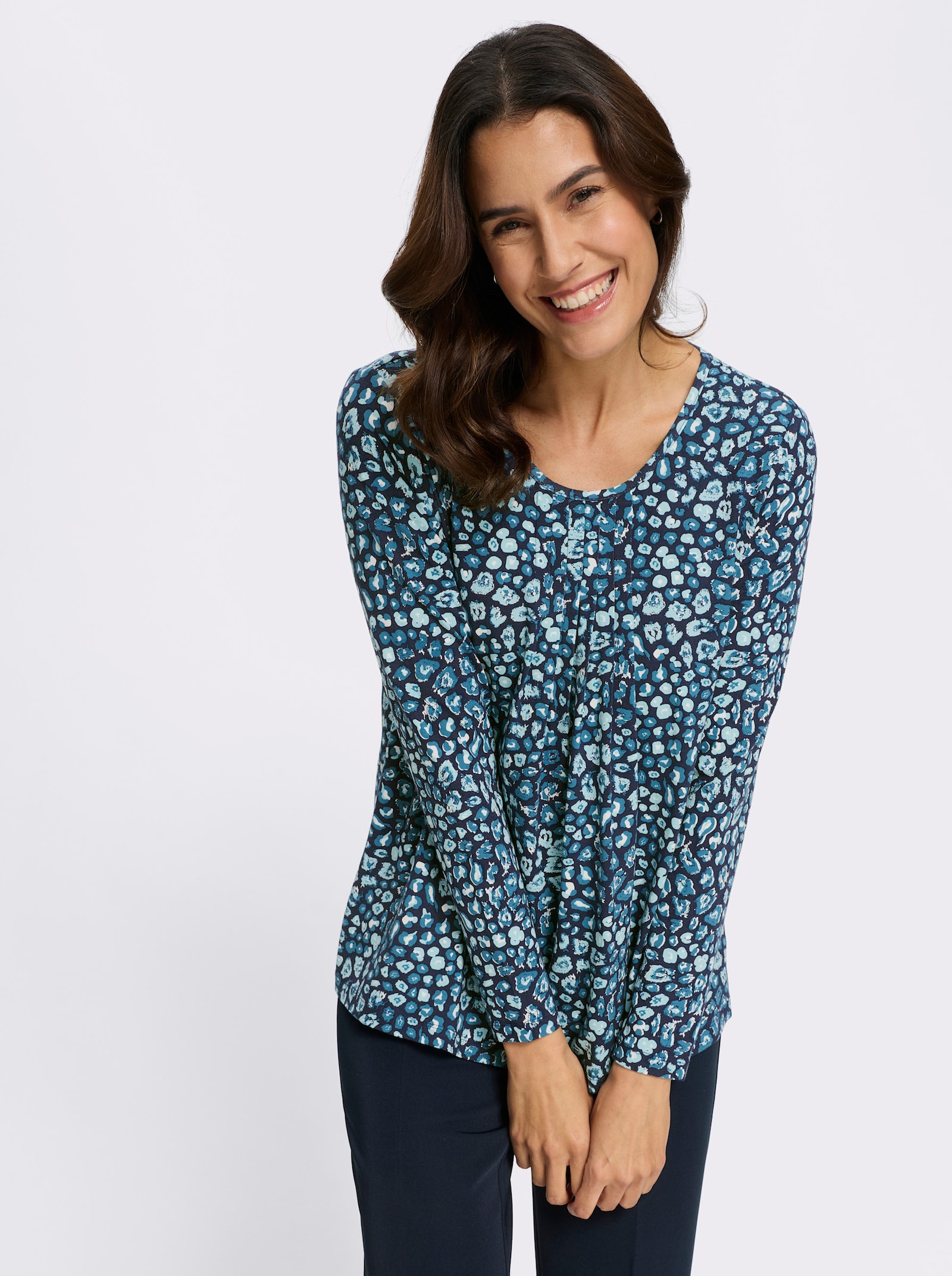 Tunikashirt mit Fältchen am Ausschnitt - marine-topas-bedruckt