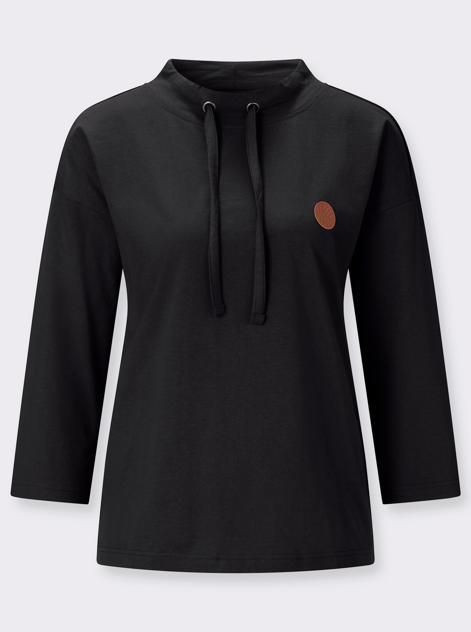 3/4-Arm-Shirt mit weitem Stehkragen - schwarz