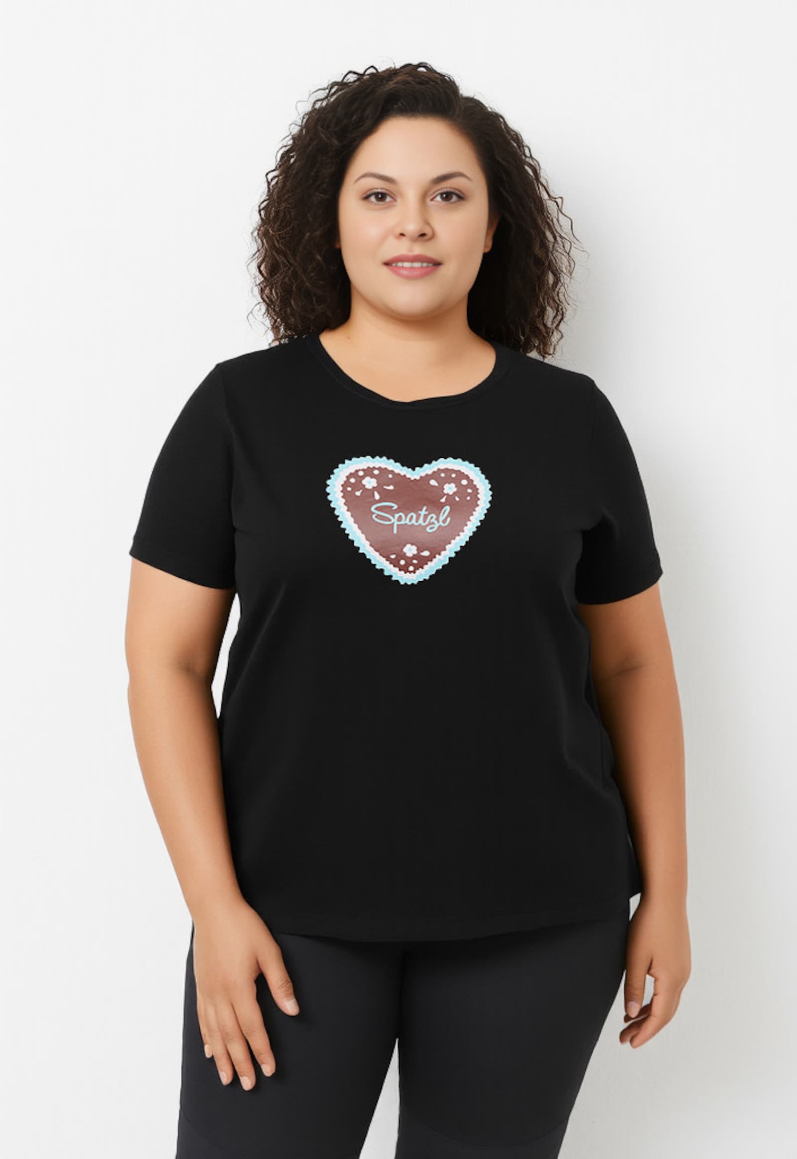 ONLY CARMAKOMA Kurzarmshirt - black detail:blue heart front print