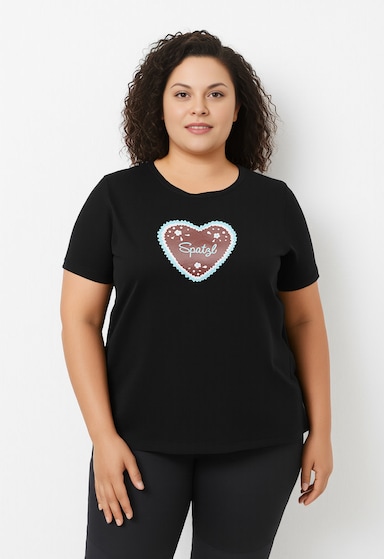 ONLY CARMAKOMA Kurzarmshirt - black detail:blue heart front print