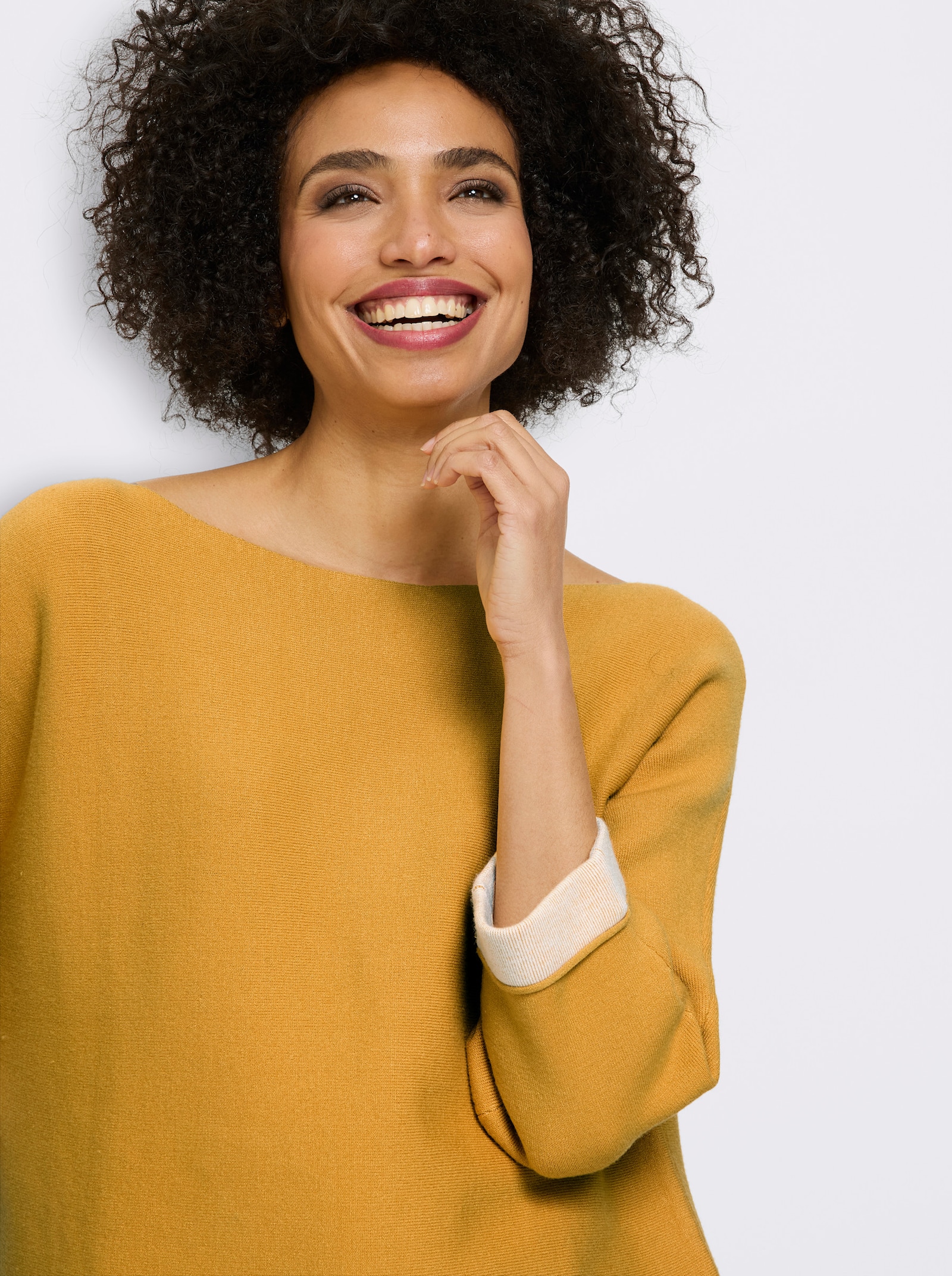 heine Feinstrickpullover mit Kontrast-Details - ocker