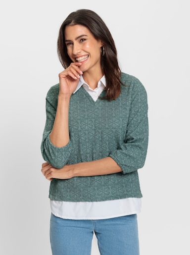 2-in-1-Shirt mit Blüten-Jacquard-Muster - jade