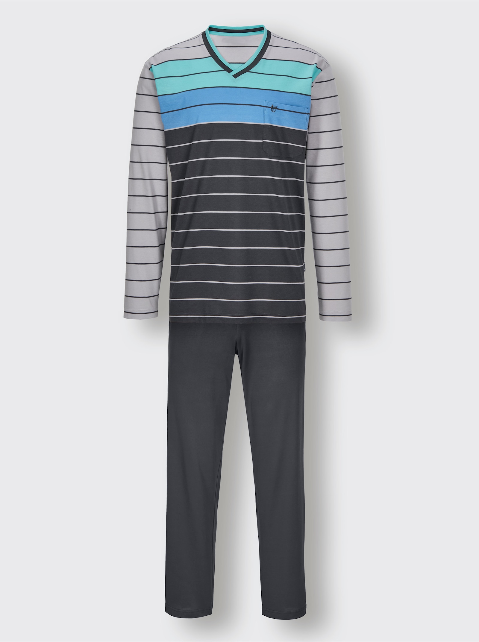 Hajo Schlafanzug - anthrazit-hellgrau-geringelt