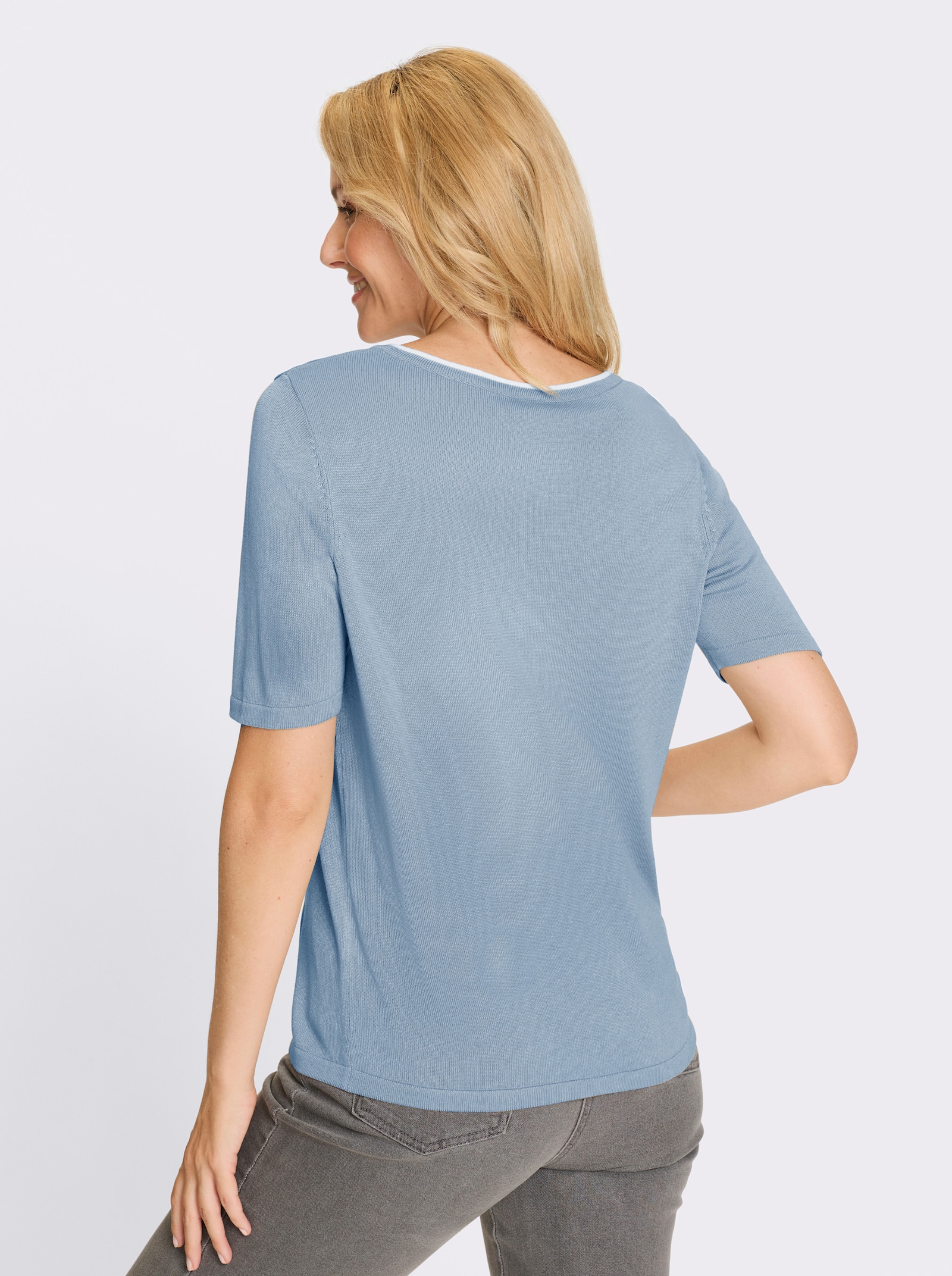 Pulóver, kr.rukávy, kontr. detaily - Ľadová modrá-biela