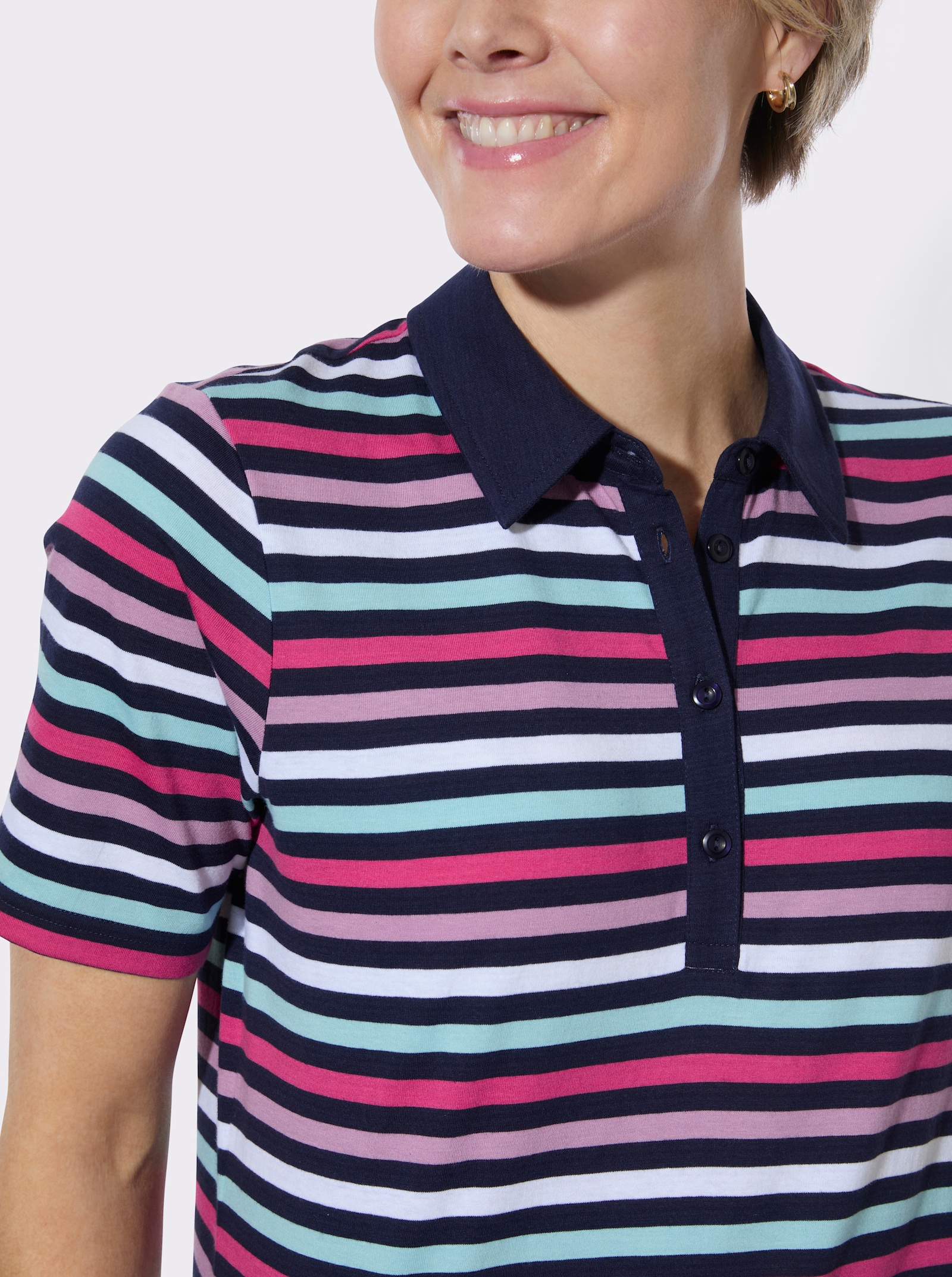 Poloshirt im garngefärbten Ringelmuster - marine-fuchsia-geringelt