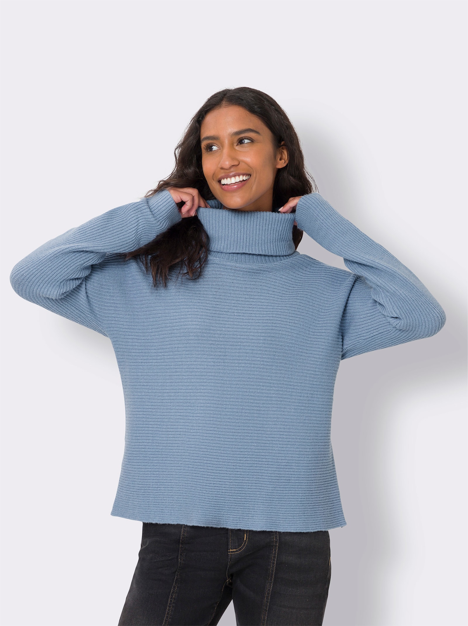 heine Pullover met rolkraag in riblook en vleermuismouwen - bleu