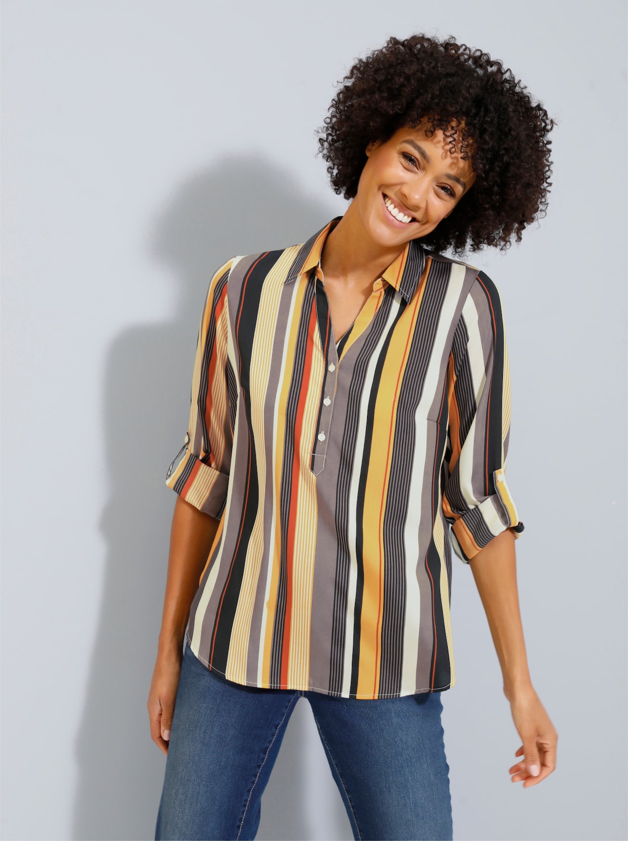 Gestreepte blouse - oker/donkertaupe gestreept