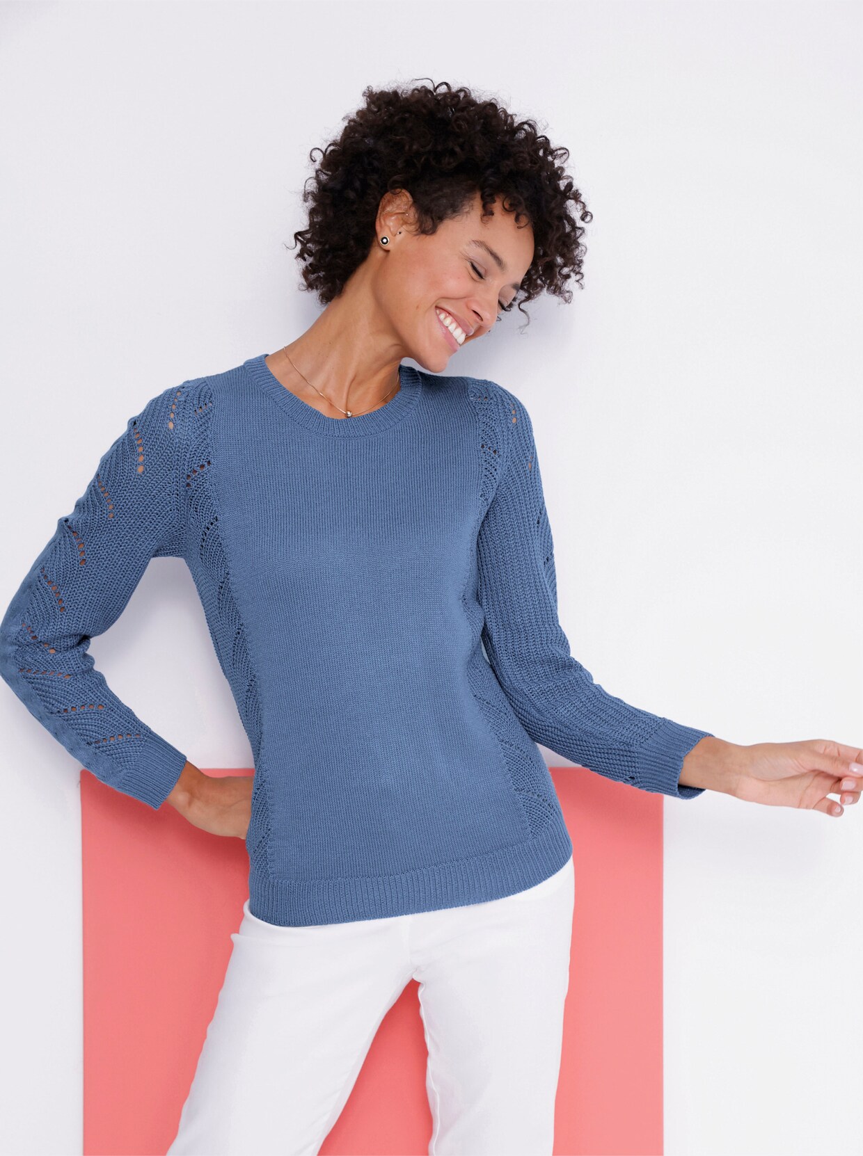 Langarm-Pullover - mittelblau