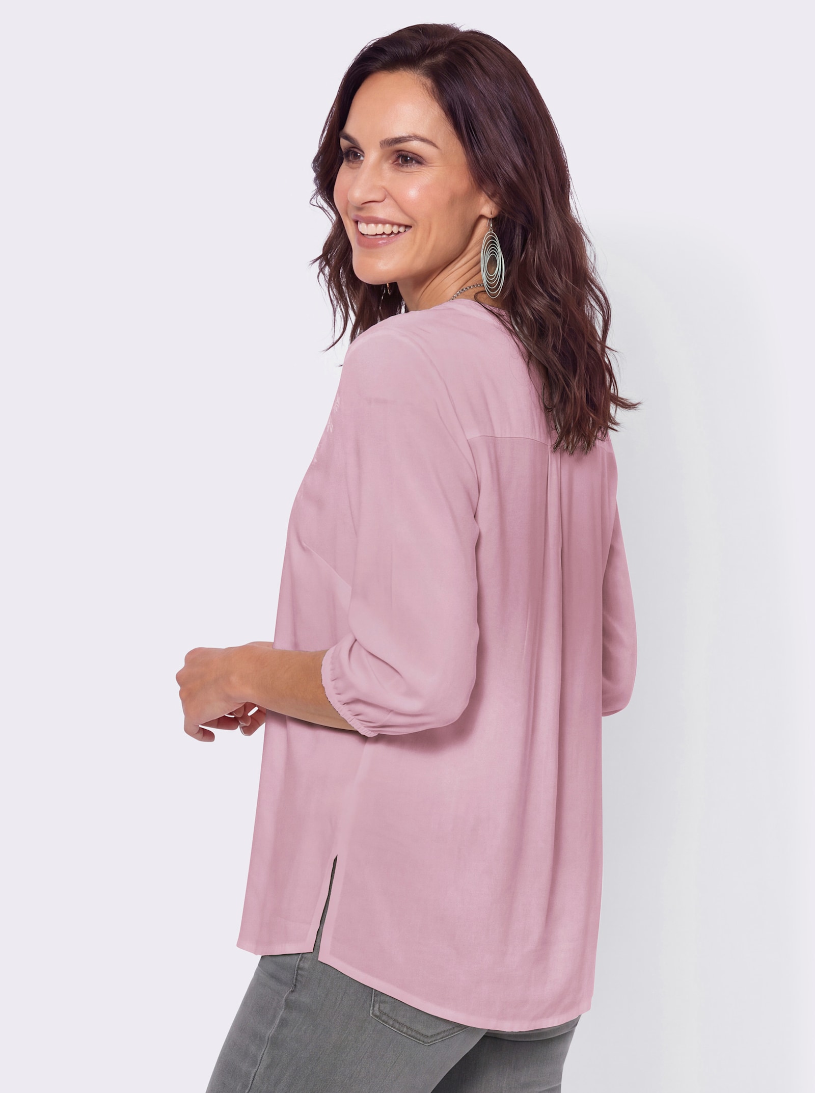 Schlupfbluse mit Ton-in-Ton-Stickerei - rosé