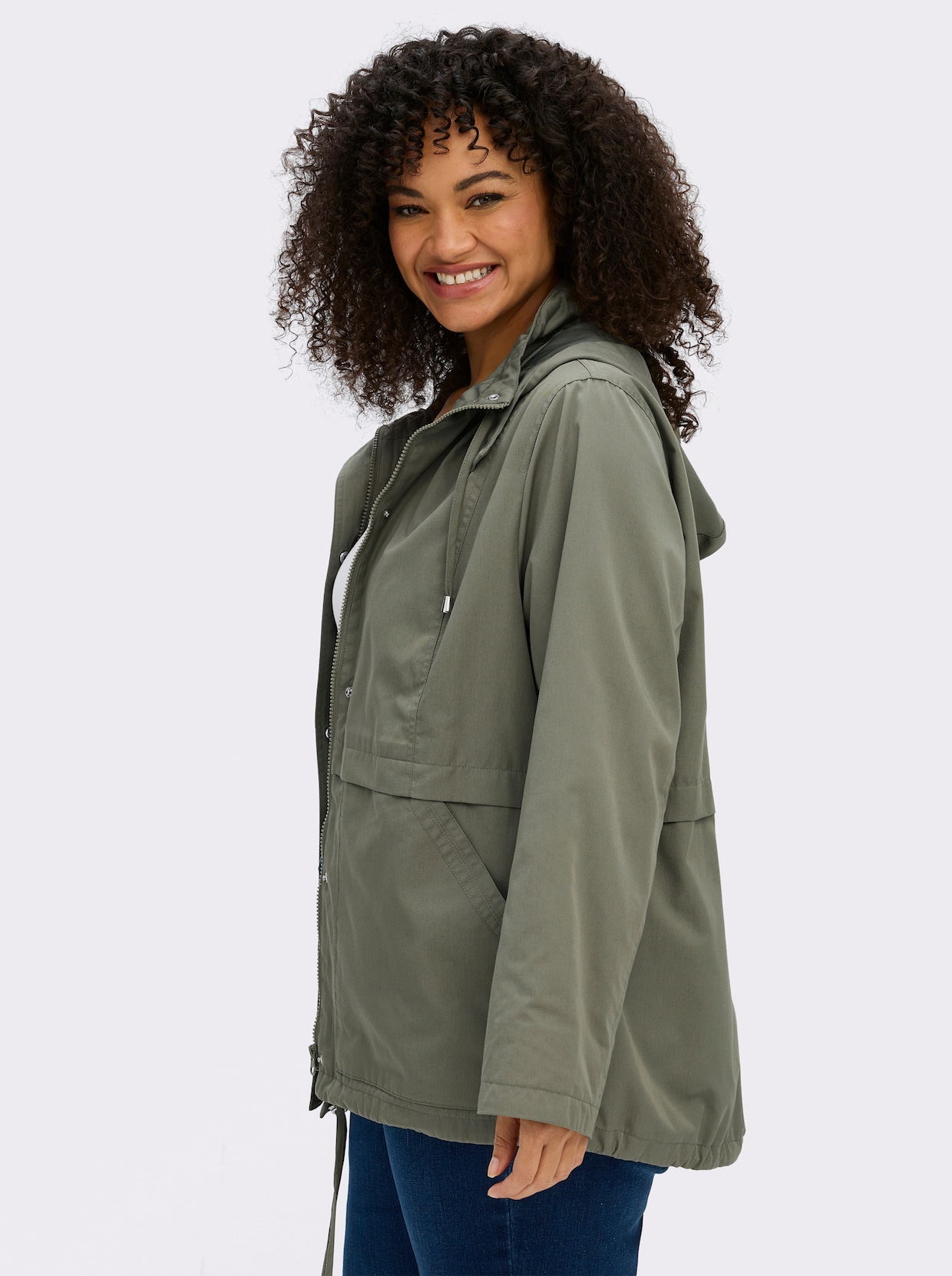Kapuzenjacke mit Stehkragen - khaki