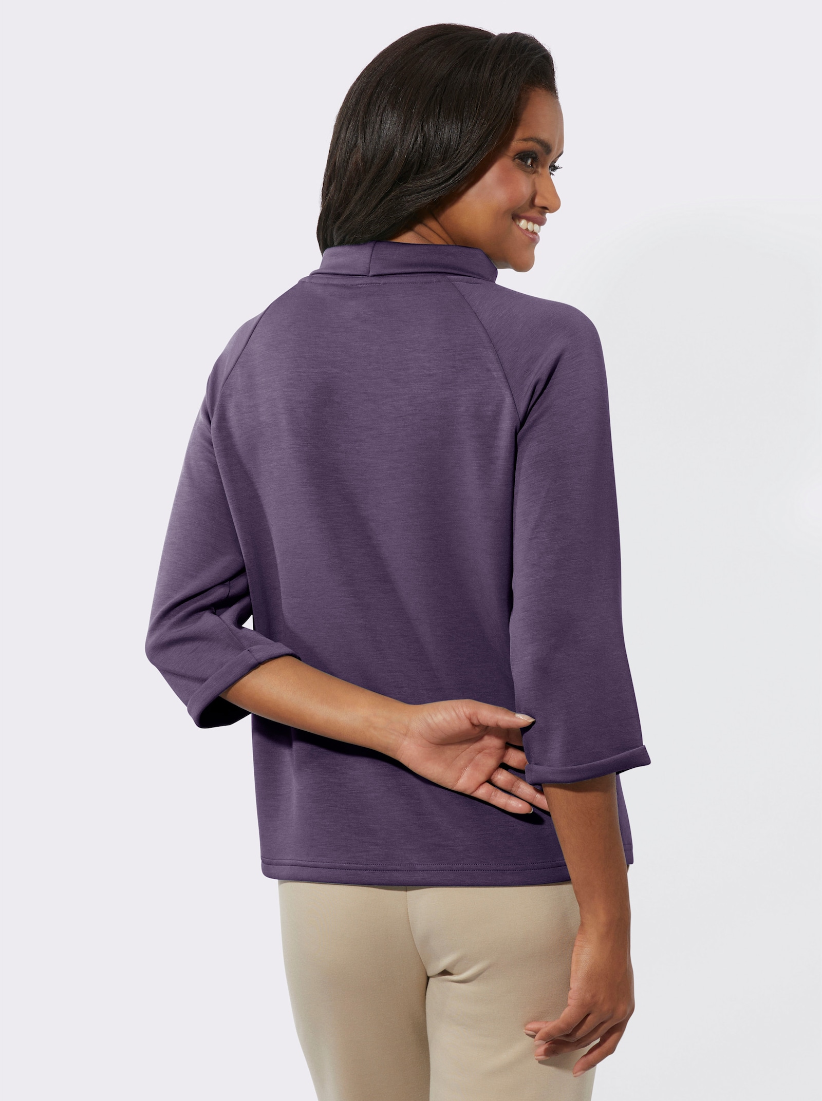 3/4-Arm-Shirt mit halsfernem Rollkragen - feige