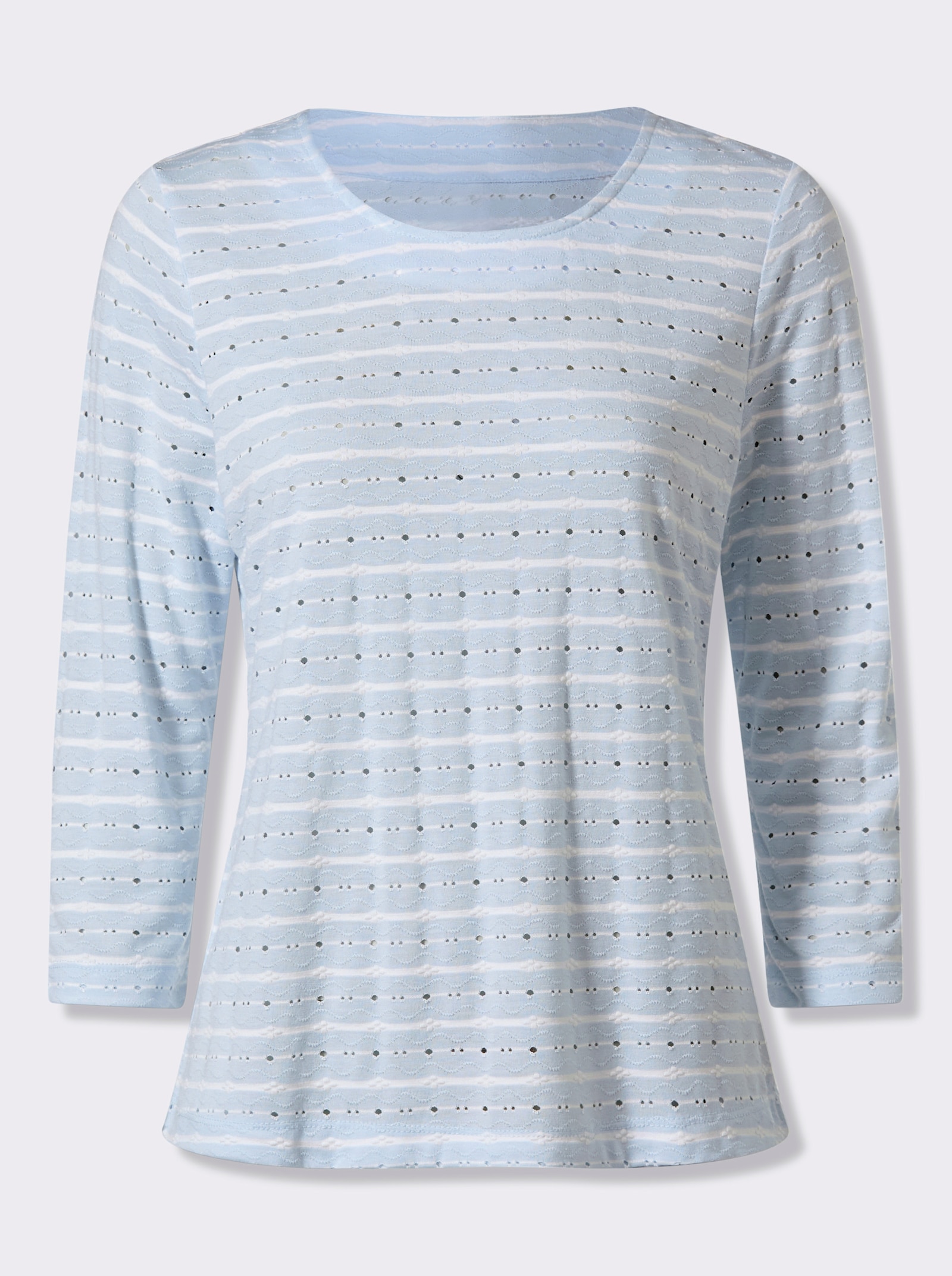 3/4-Arm-Shirt , zweifarbig - ecru-hellblau-gemustert