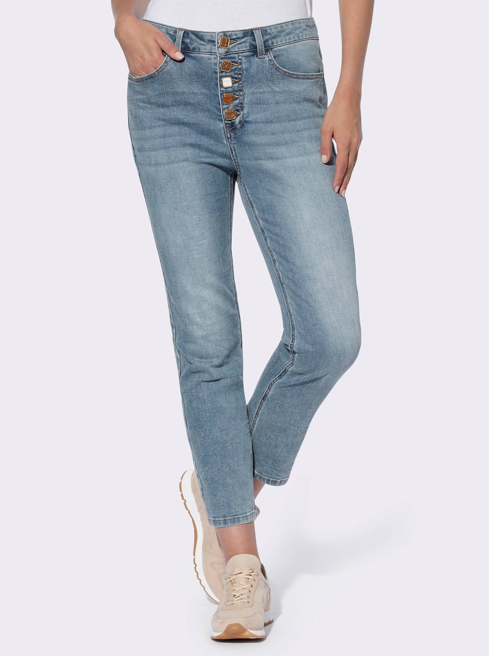 heine 5-pocketjeans met sierknoopsluiting - blue-bleached