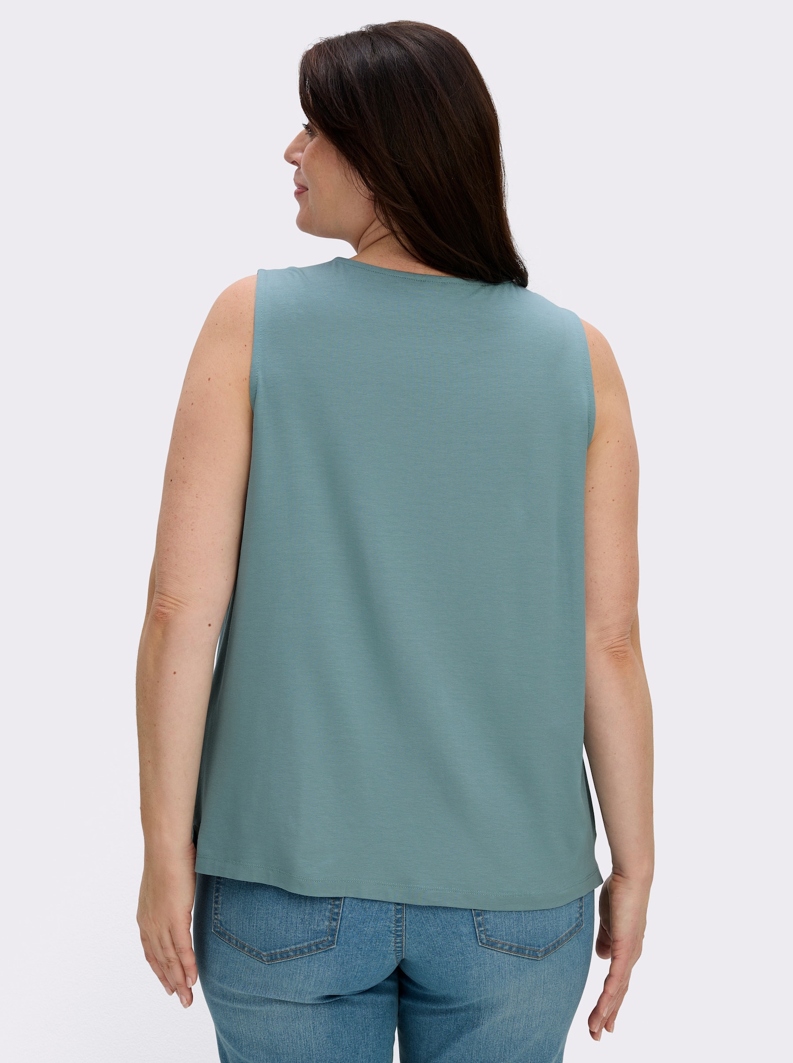 Shirttop mit Spitze am Ausschnitt - jade