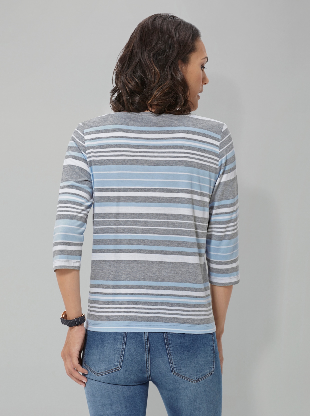 Shirt met 3/4-mouw - lichtblauw/grijs gestreept